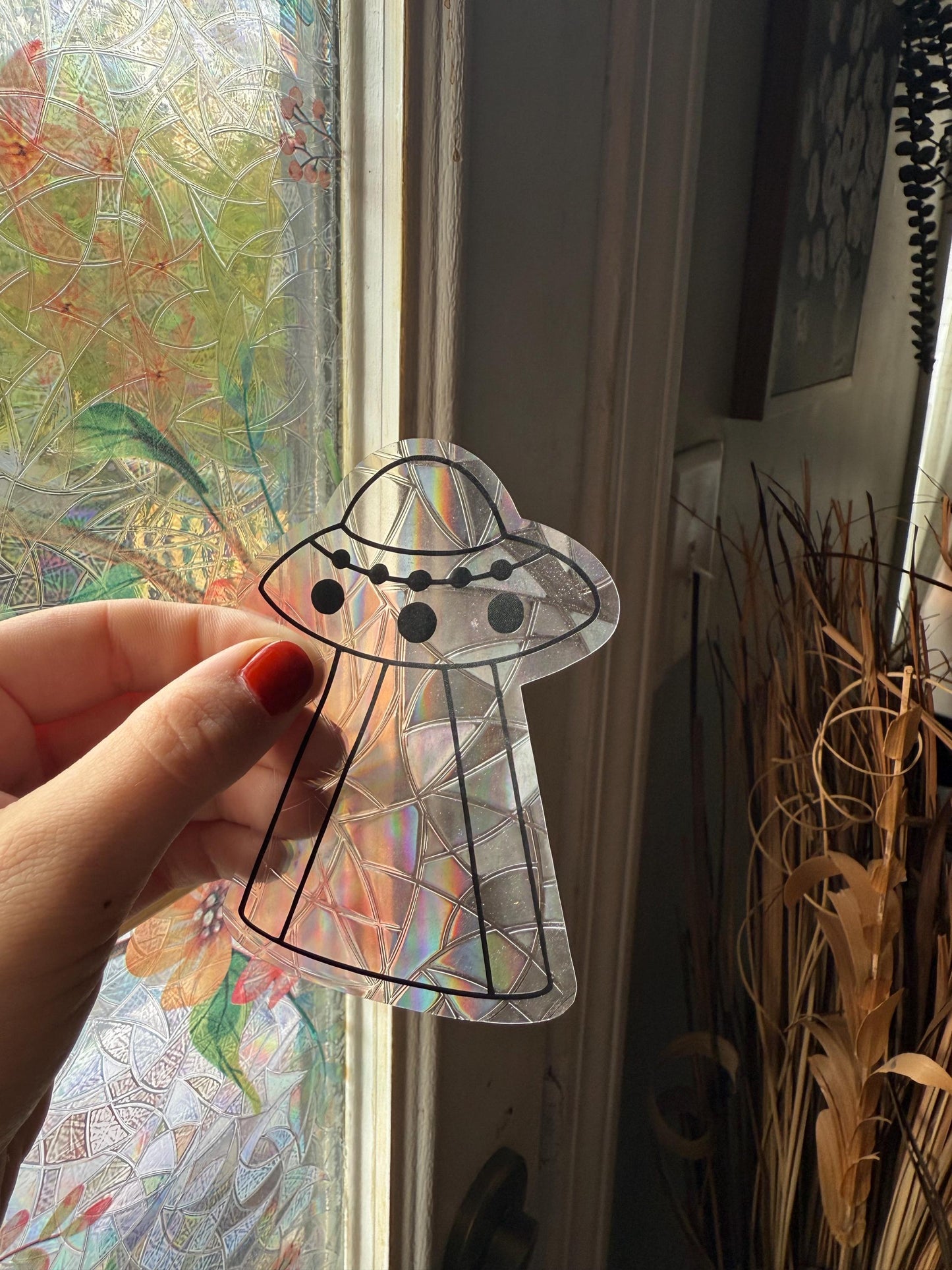 UFO Suncatcher | Gothic Window Sticker | Suncatcher Window Cling | Rainbow Window Decal