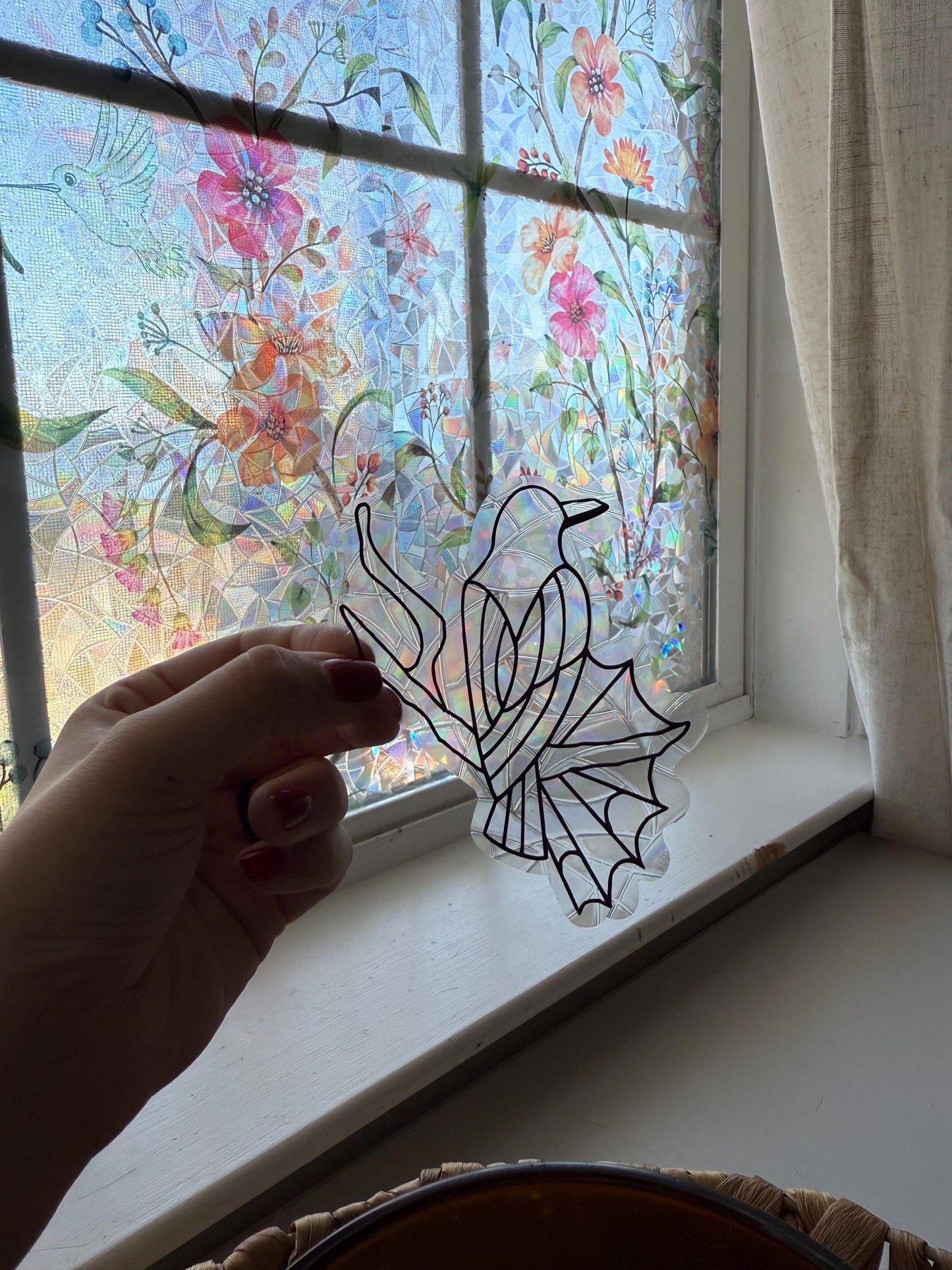 Spiderweb Raven Suncatcher | Crow Window Sticker | Suncatcher Window Cling | Rainbow Window Decal