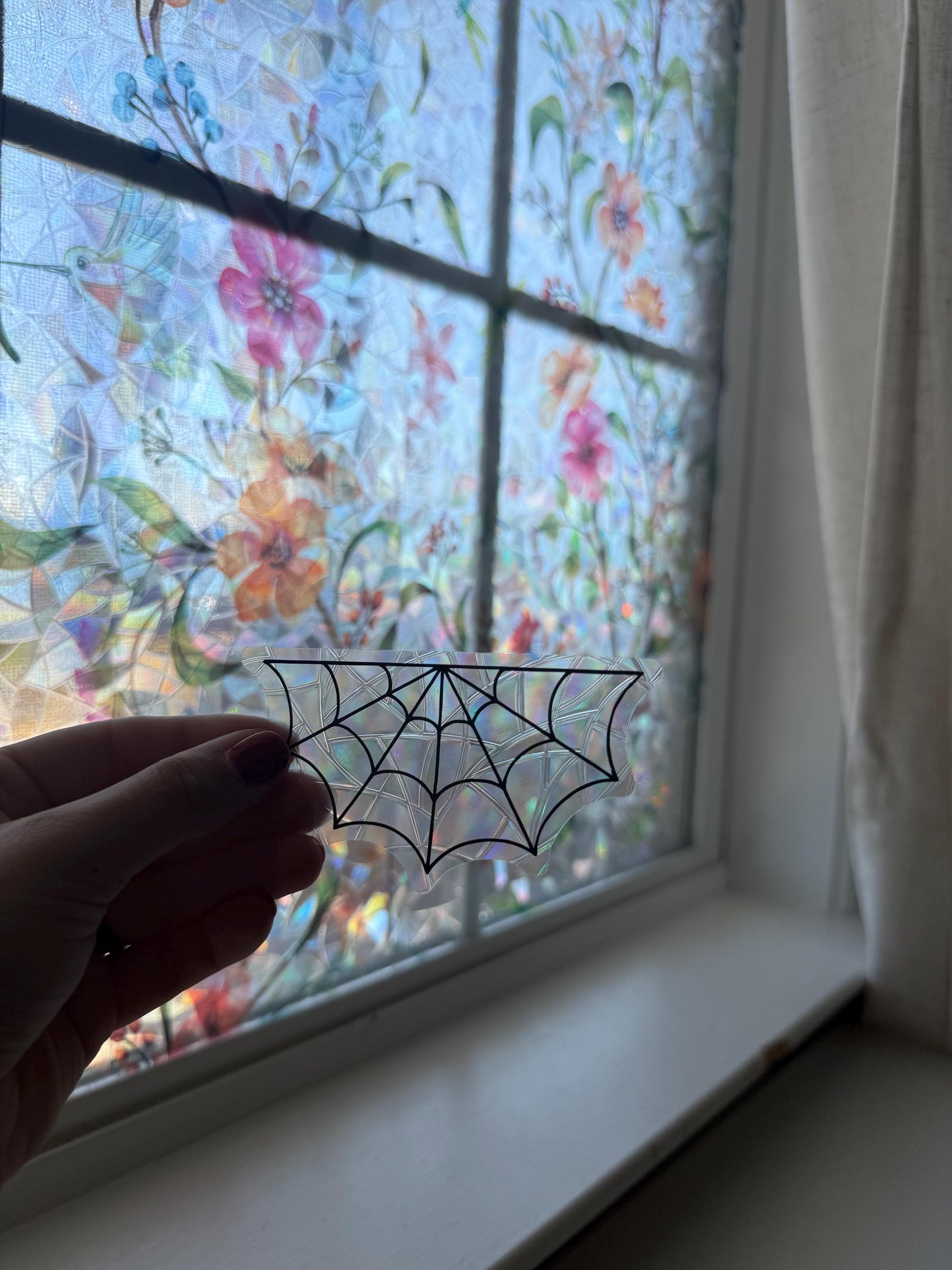 Spiderweb Suncatcher | Web Window Sticker | Suncatcher Window Cling | Rainbow Window Decal