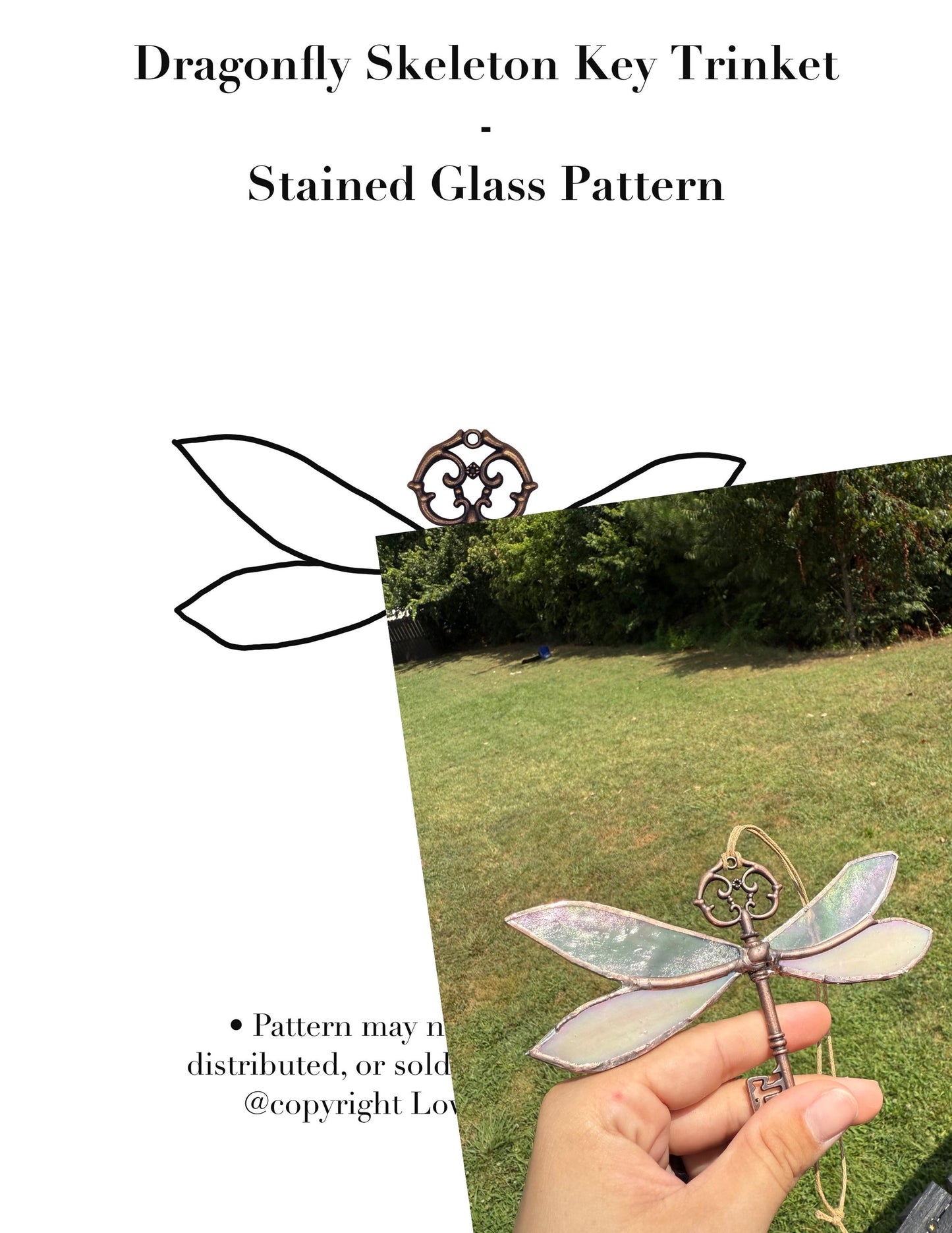 Dragonfly Skeleton Key Trinket - Stained Glass Pattern