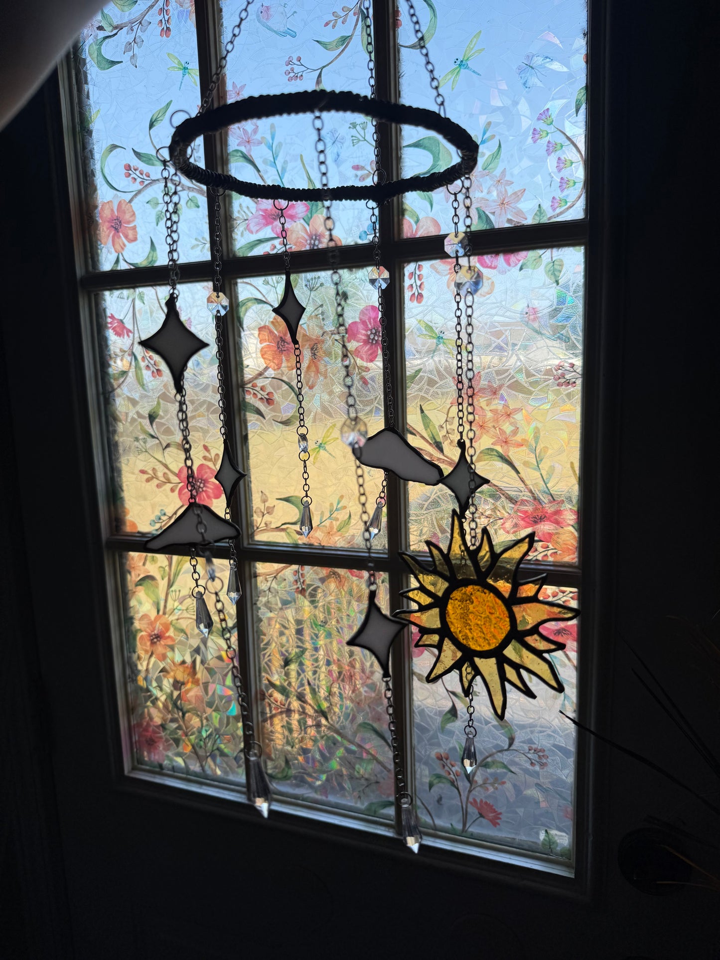 Sun and Stars Stained Glass Windchime