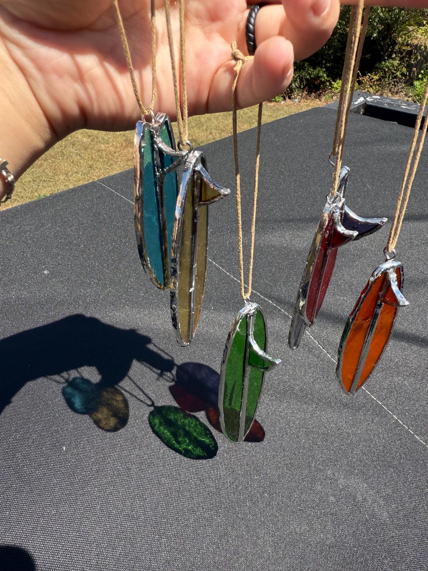 Tiny Surfboard Stained Glass Suncatchers/Surfboard Car Ornament/Christmas Ornament/Surfboard Keychain