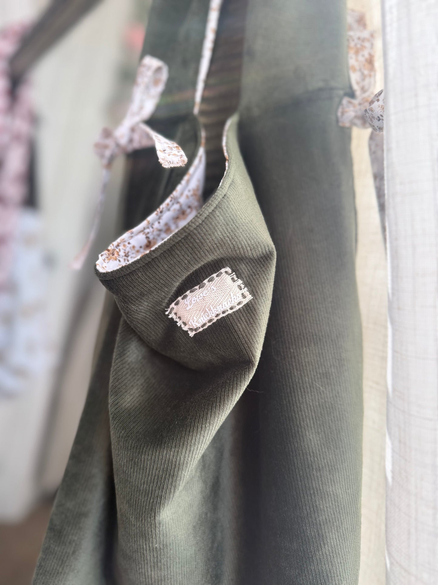 Sage Green Cotton Tote Bag with Bows | Large Shoulder Bag with Adjustable Strap