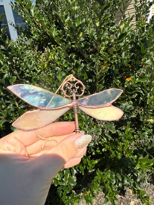 Dragonfly Skeleton Key Trinket | Stained Glass Suncatcher | Cottage Core Decor | Girly Pop Decor