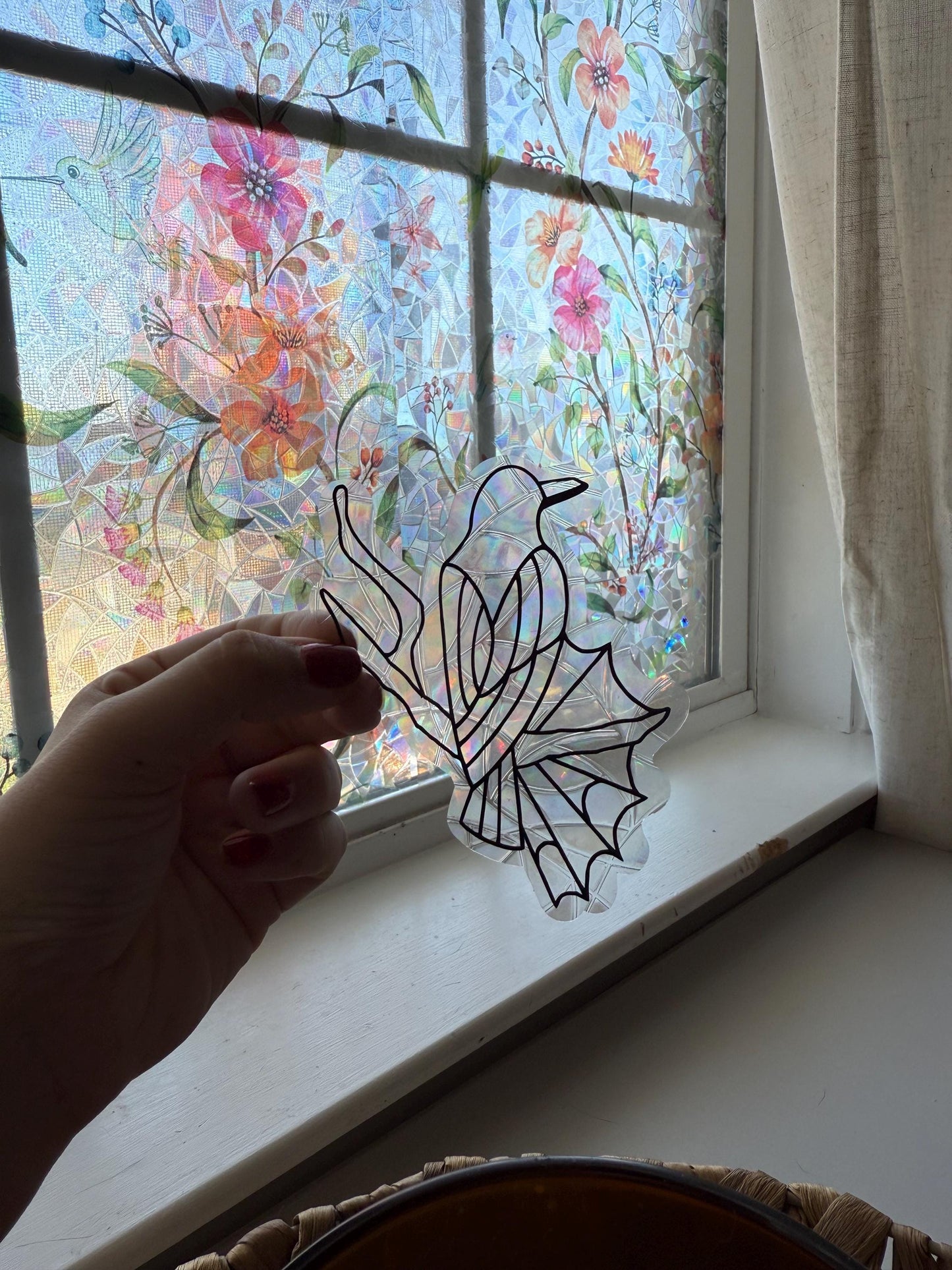 Spiderweb Raven Suncatcher | Crow Window Sticker | Suncatcher Window Cling | Rainbow Window Decal