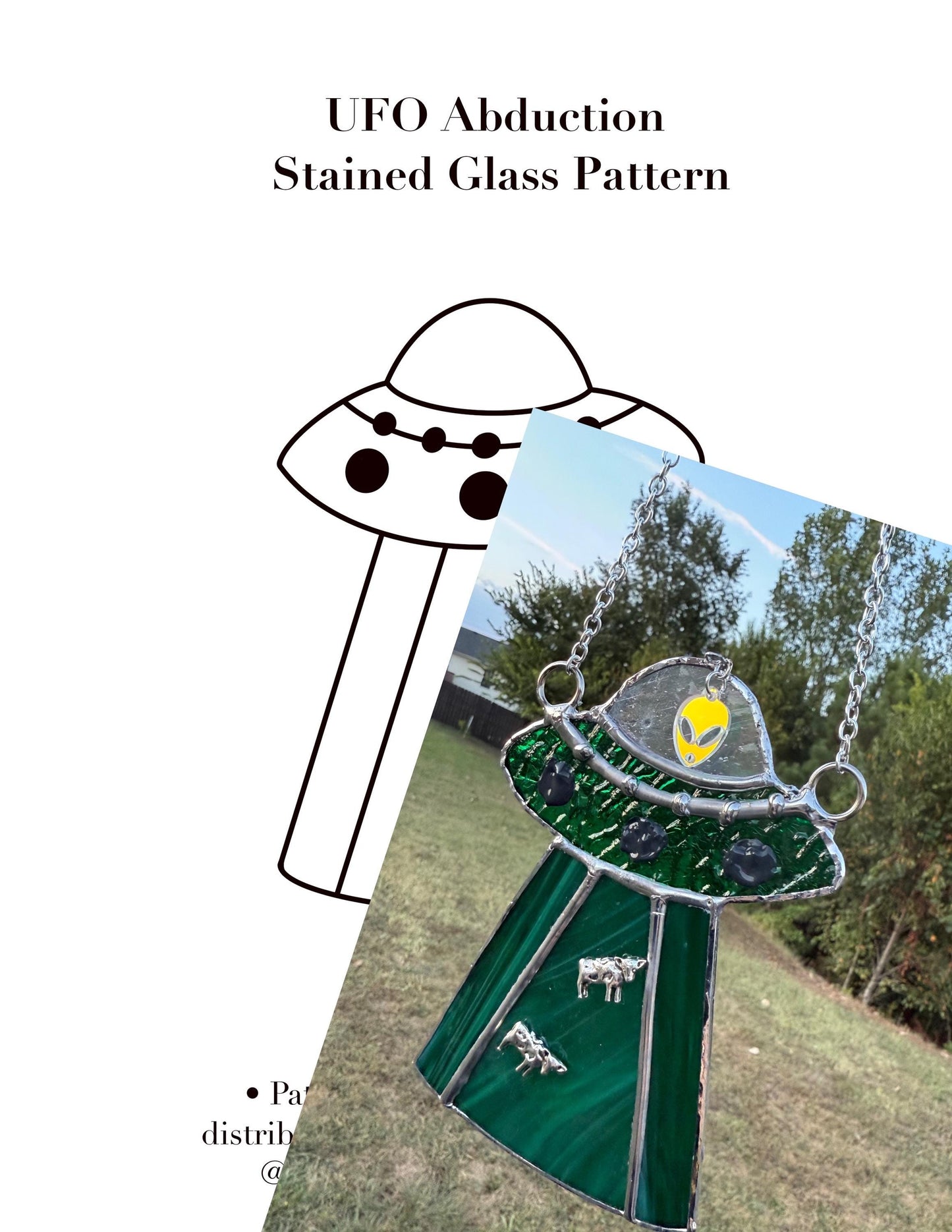 UFO Cow Abduction Stained Glass Pattern