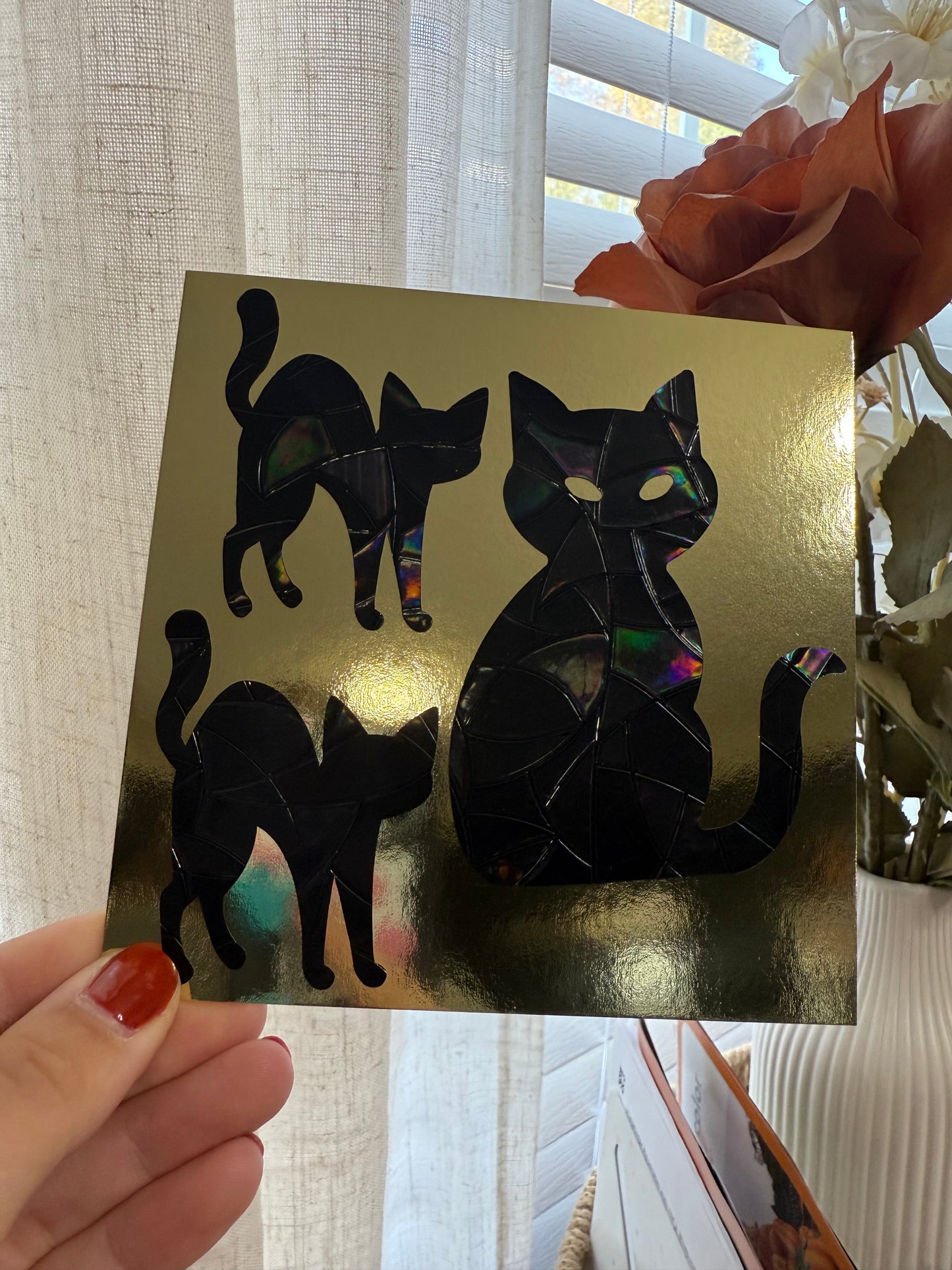 Black Cats Suncatcher | Cats Window Sticker | Suncatcher Window Cling | Rainbow Window Decal