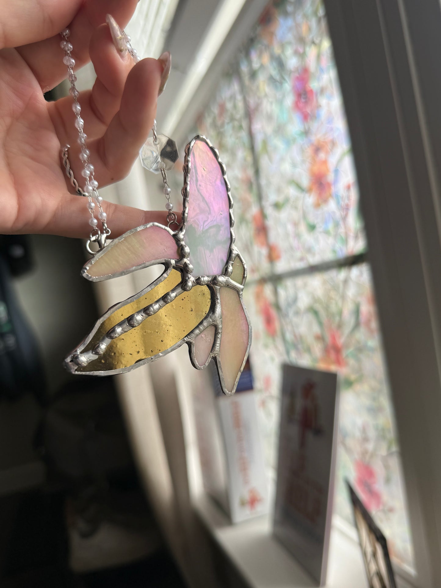 Peeled Banana Stained Glass Suncatcher | Banana Car Accessory Suncatcher