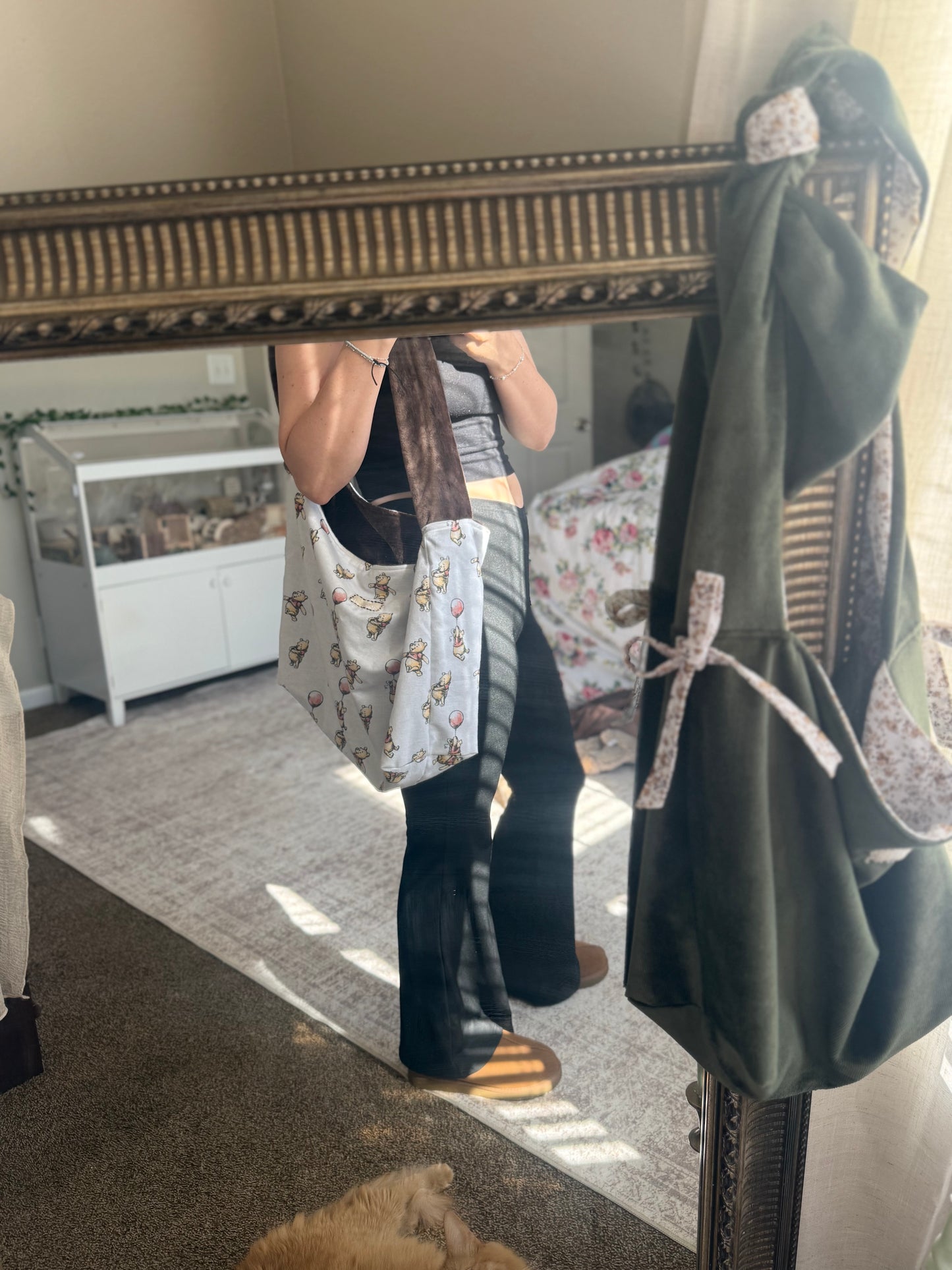 Teddy Bear Cotton Tote Bag | Large Shoulder Bag with Adjustable Strap