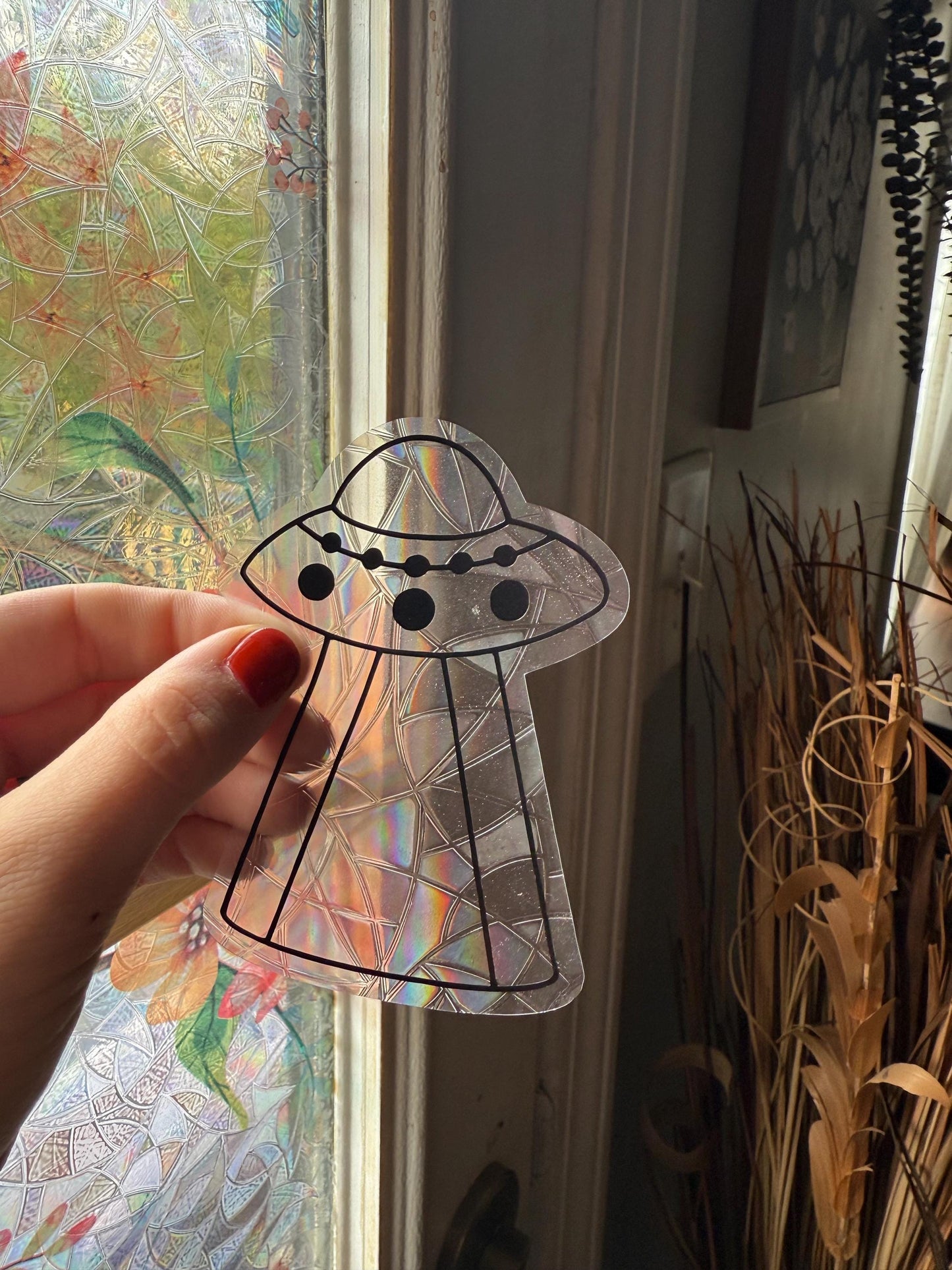 UFO Suncatcher | Gothic Window Sticker | Suncatcher Window Cling | Rainbow Window Decal