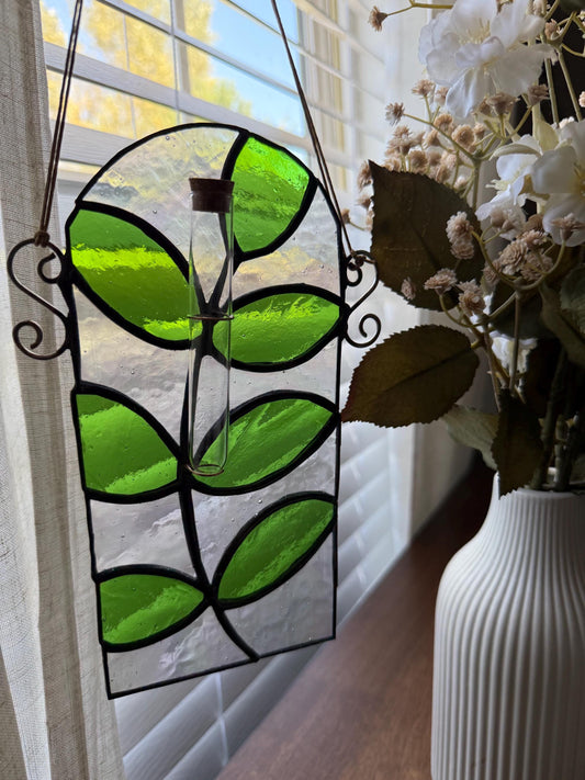 Olive Branch Stained Glass Plant Propagation Station | Cottage Core Window Decor | Earthy Decor