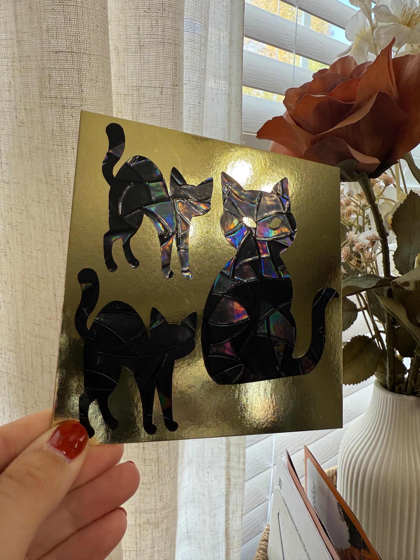 Black Cats Suncatcher | Cats Window Sticker | Suncatcher Window Cling | Rainbow Window Decal