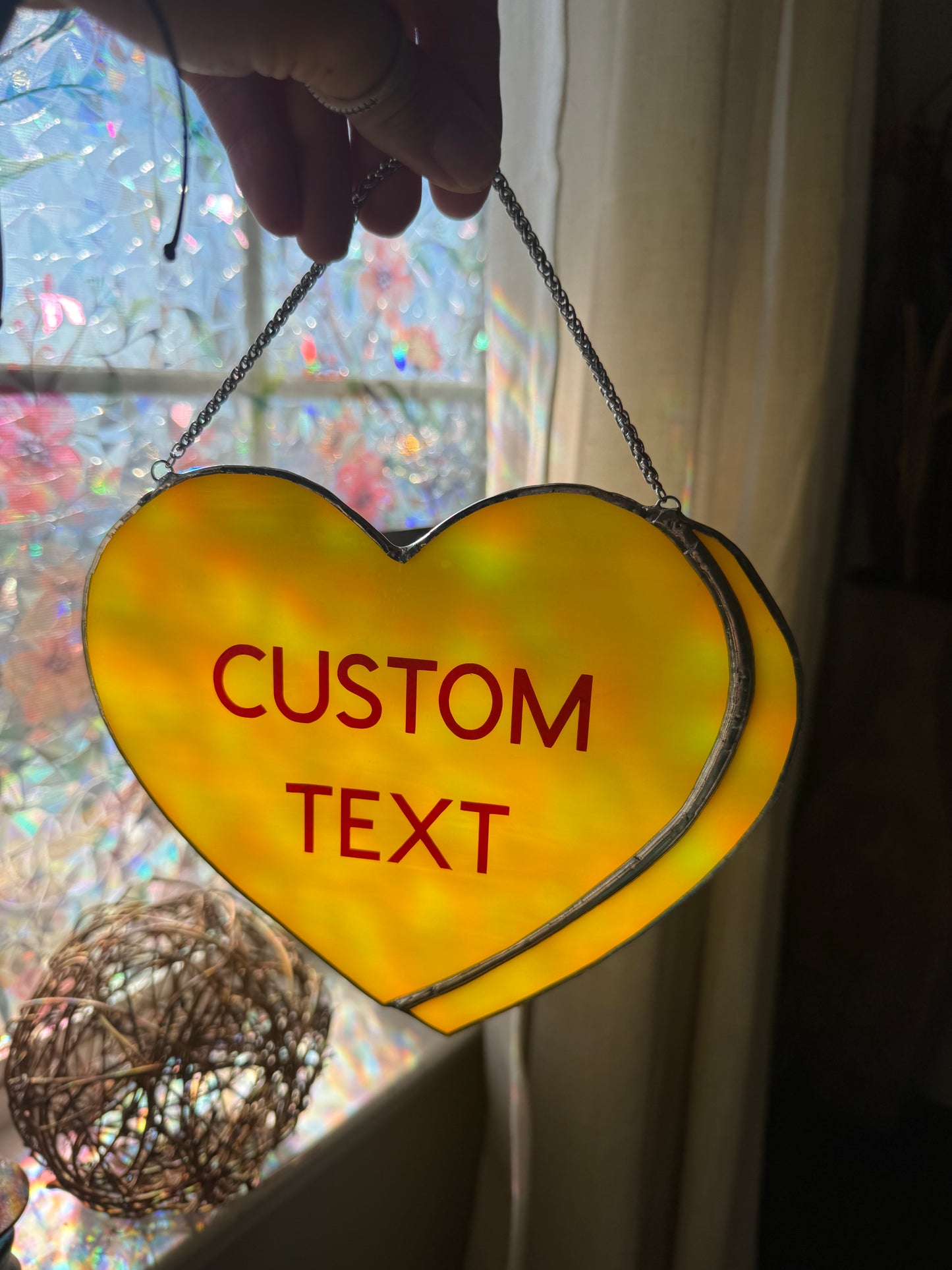 Sweethearts Candy Stained Glass Suncatcher | Customizable Conversation Heart