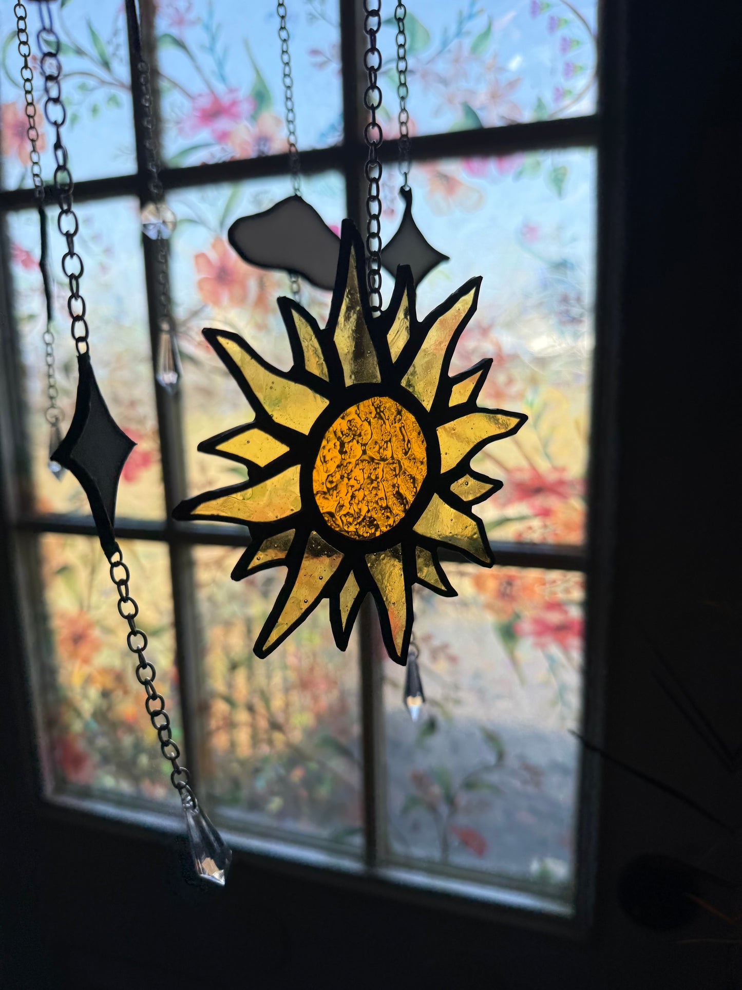 Sun and Stars Stained Glass Windchime
