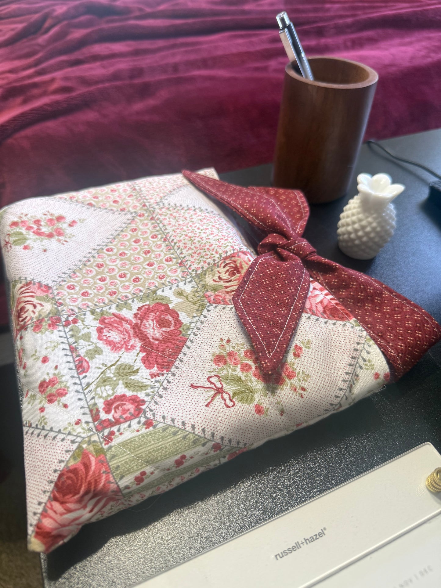 Book Sleeve with Vintage Ribbon | Quilted Bible Book Cover with Bow