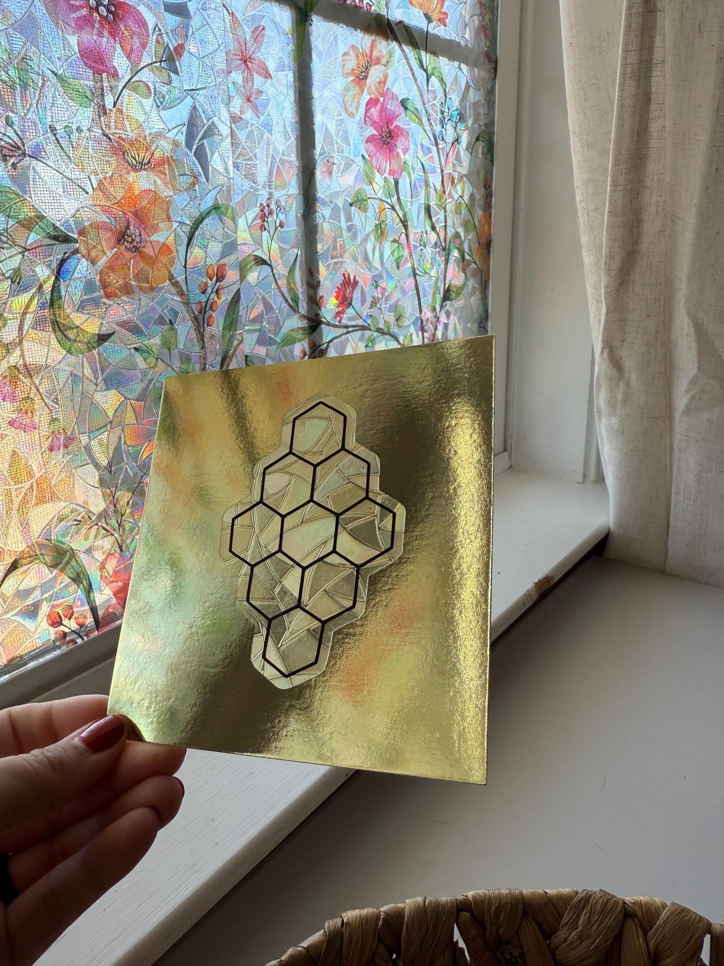 Honeycomb Suncatcher | Bee Window Sticker | Suncatcher Window Cling | Rainbow Window Decal