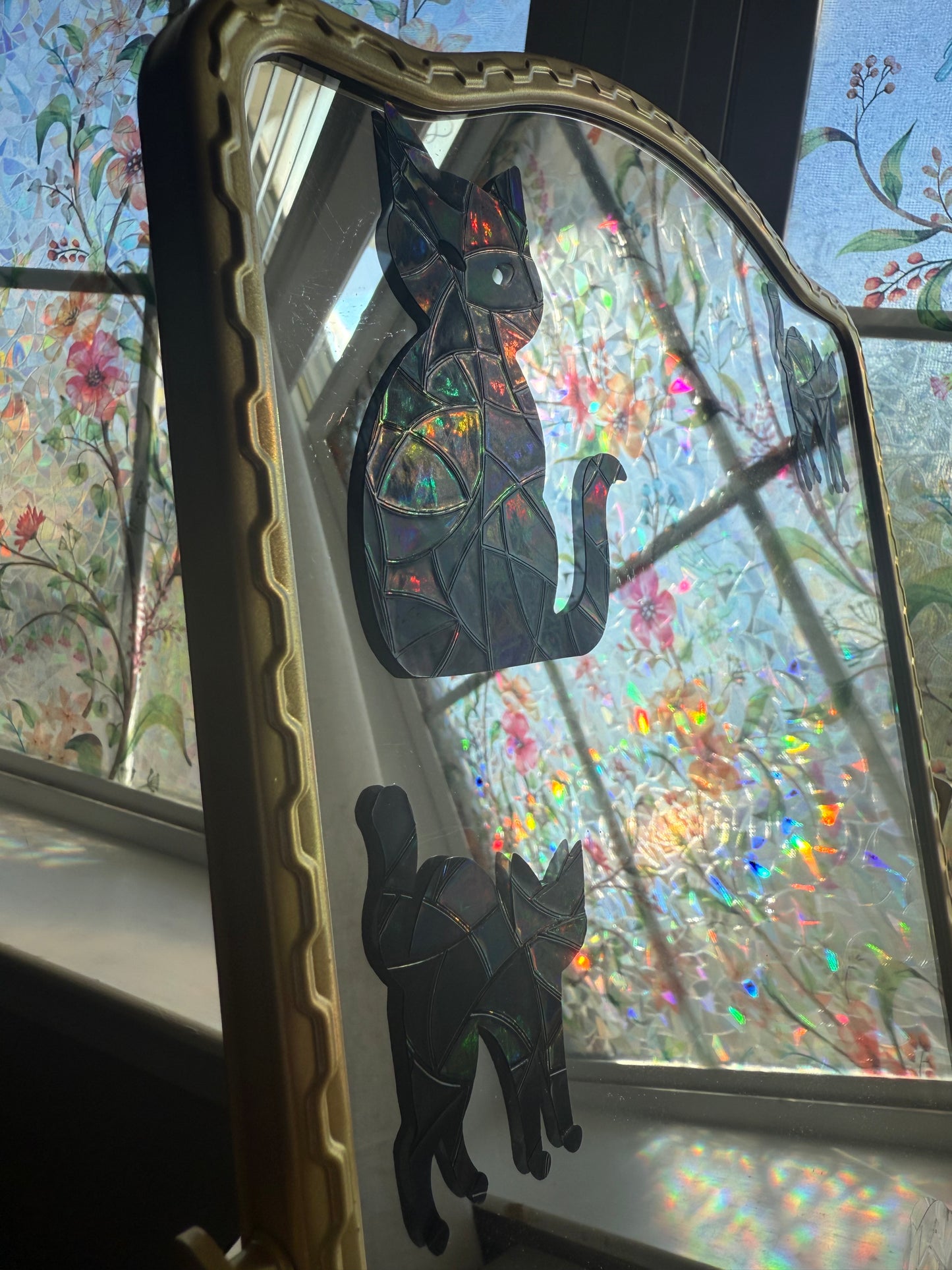 Black Cats Suncatcher | Cats Window Sticker | Suncatcher Window Cling | Rainbow Window Decal