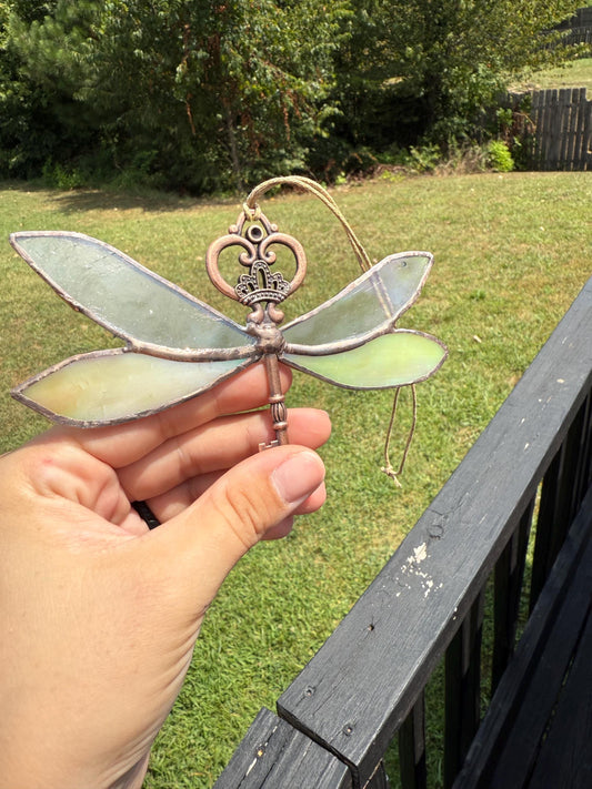 Dragonfly Skeleton Key Trinket -Stained Glass Suncatcher /Cottage Core Decor/Girly Pop Decor