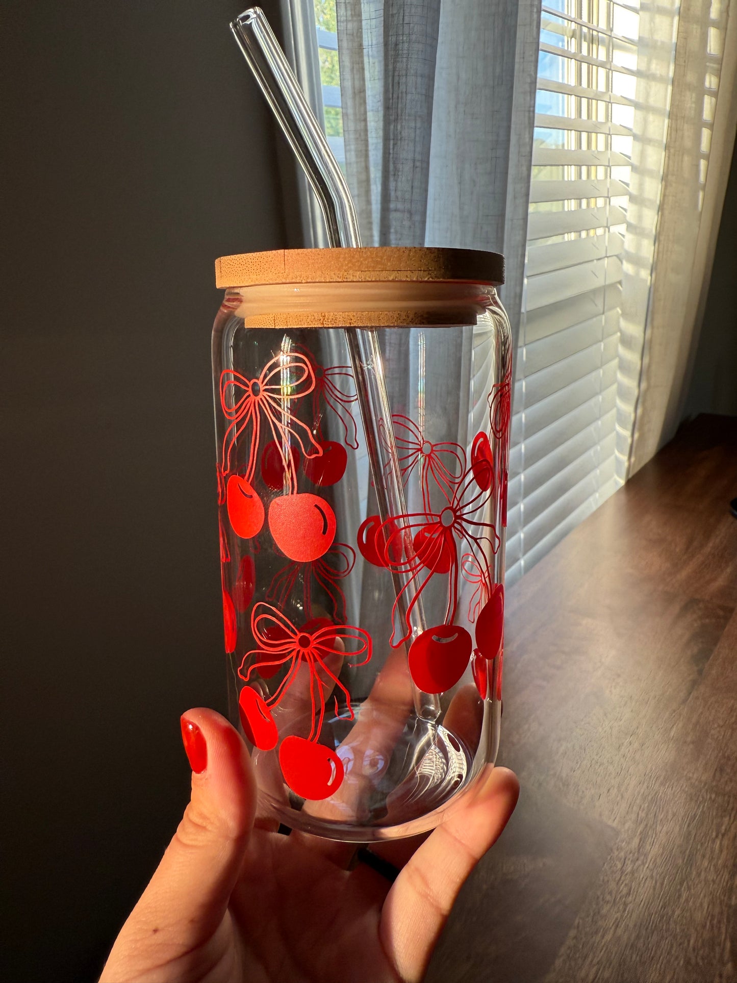 Cherry Coquette Glass Cup | Red Bow Cup