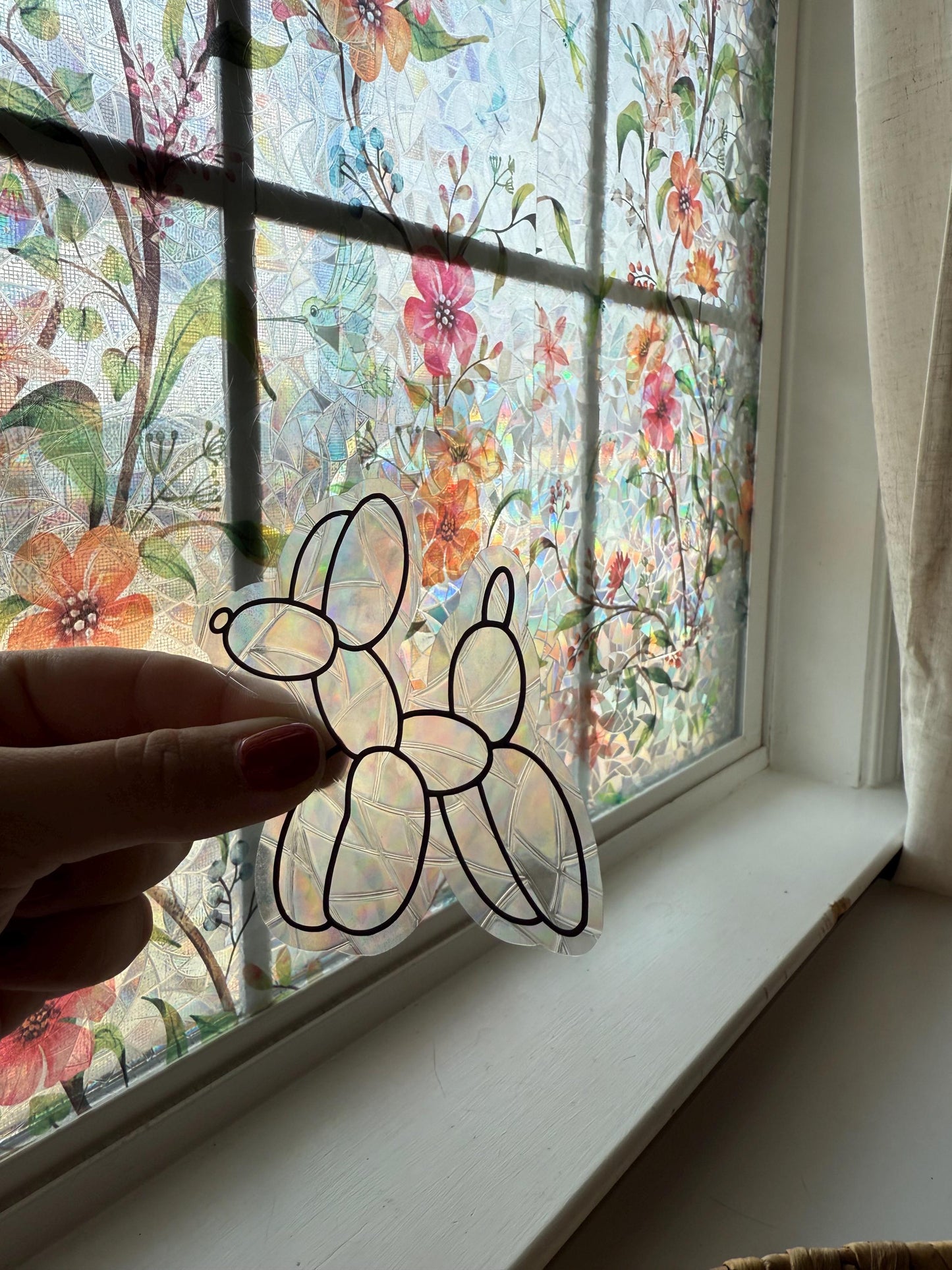 Balloon Animal Suncatcher | Dog Window Sticker | Suncatcher Window Cling | Rainbow Window Decal