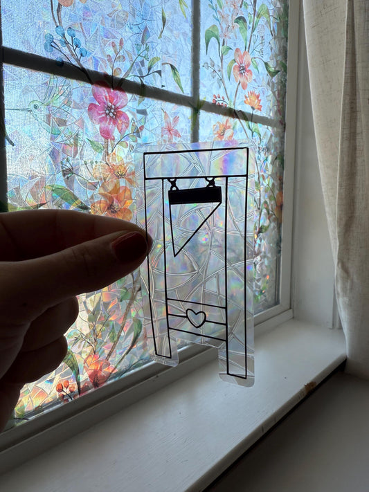 Heart Guillotine Suncatcher | Medieval Window Sticker | Suncatcher Window Cling | Rainbow Window Decal