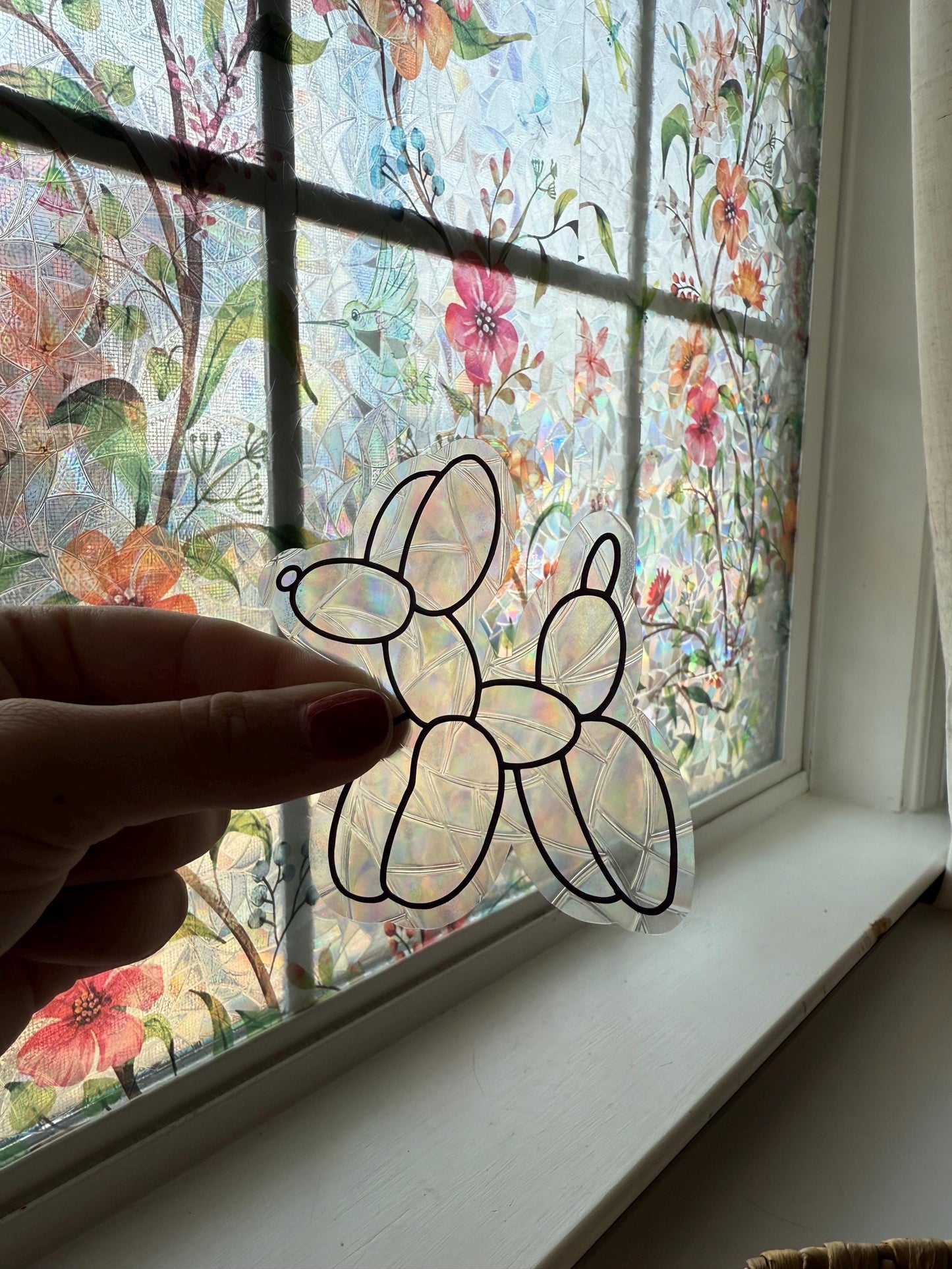 Balloon Animal Suncatcher | Dog Window Sticker | Suncatcher Window Cling | Rainbow Window Decal