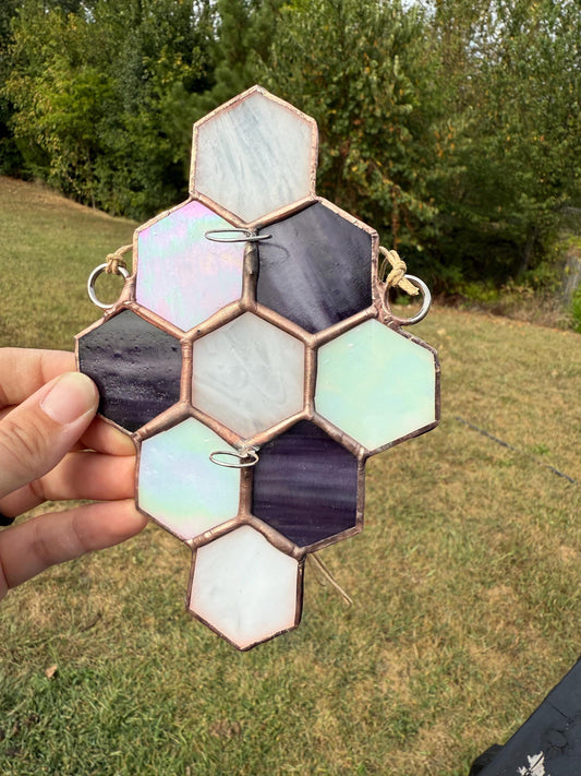 Honeycomb Stained Glass Plant Propagation Station: Cottagecore Window Decor
