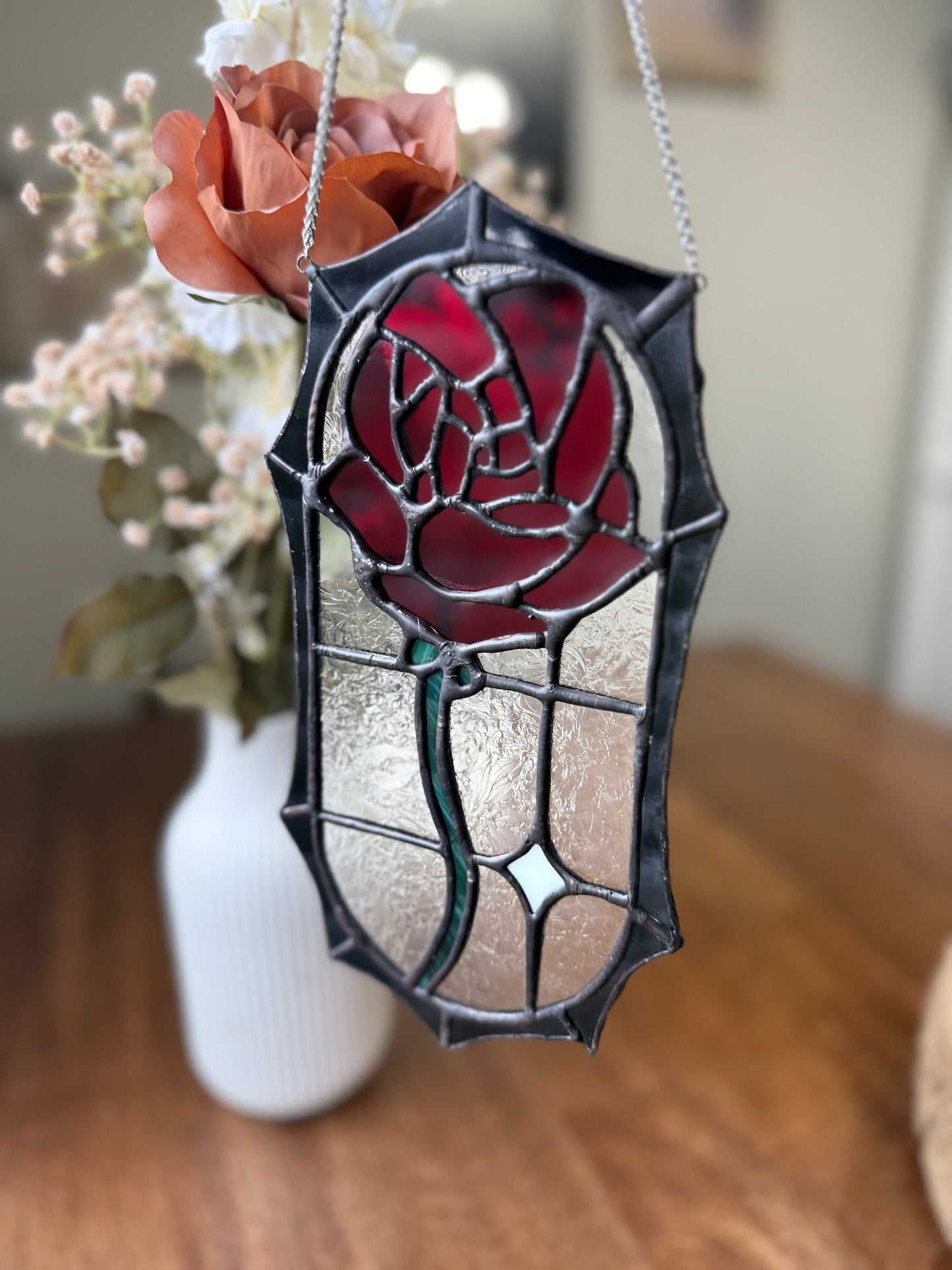 Helen’s Eternal Rose Stained Glass Suncatcher | Rose Piece in Memory of My Late Mother