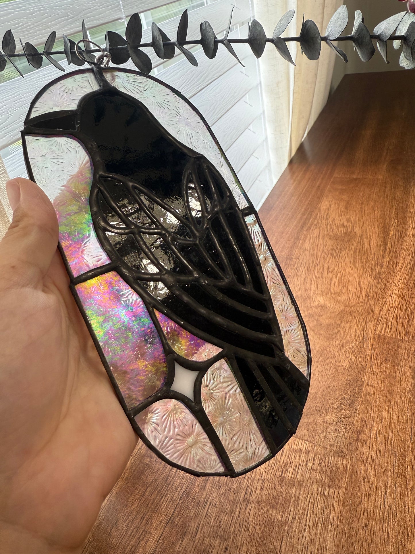Crow Stained Glass Suncatcher