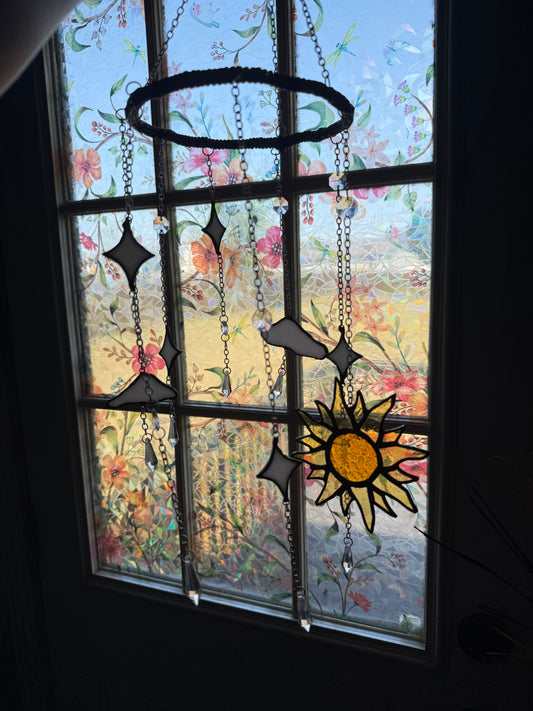 Sun and Stars Stained Glass Windchime