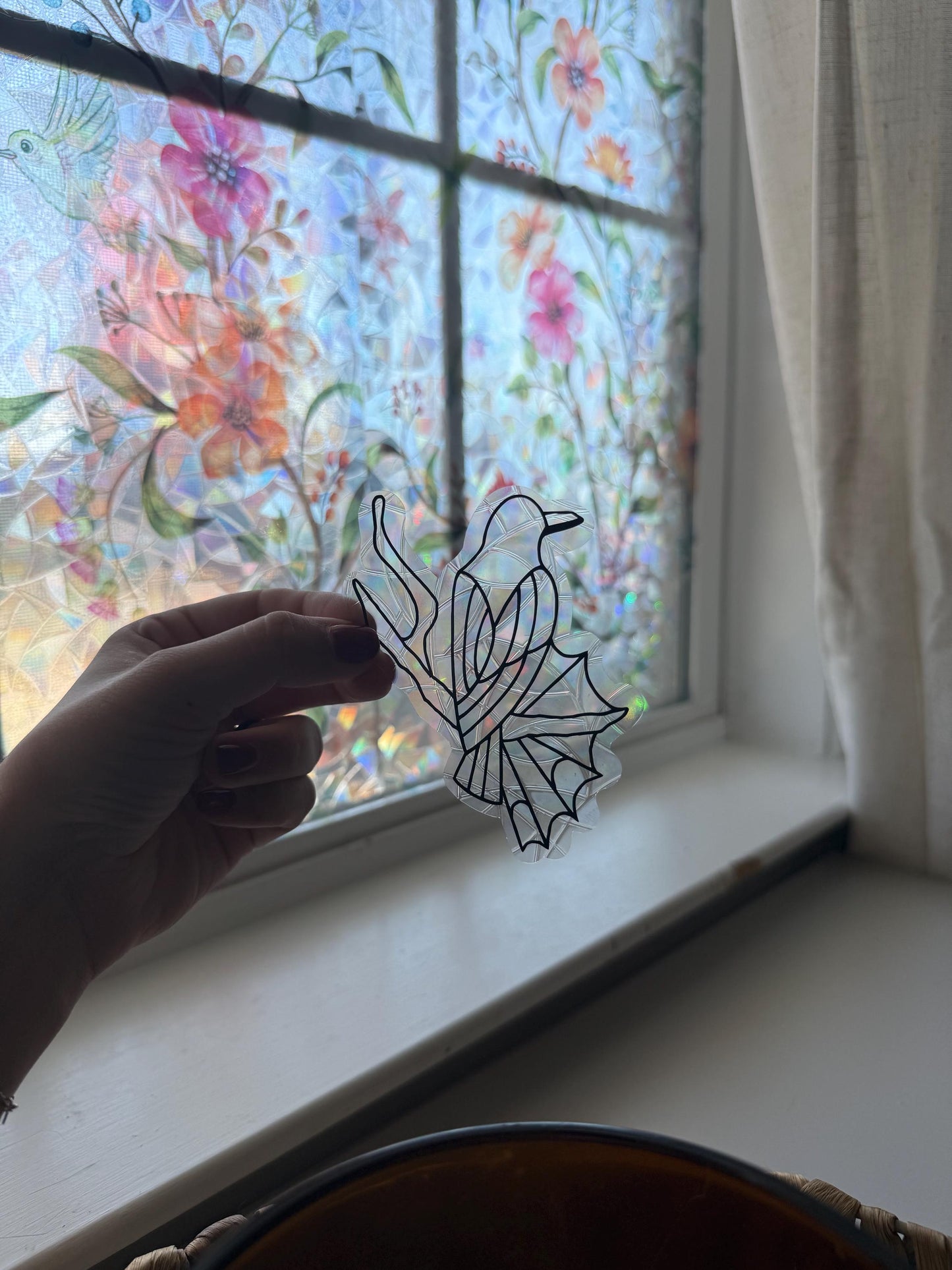 Spiderweb Raven Suncatcher | Crow Window Sticker | Suncatcher Window Cling | Rainbow Window Decal