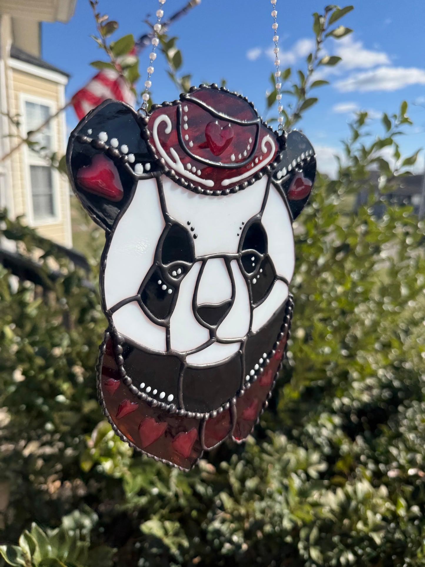Cowboy Panda Bear Stained Glass | Heart Cowboy Suncatcher | Valentines Bear