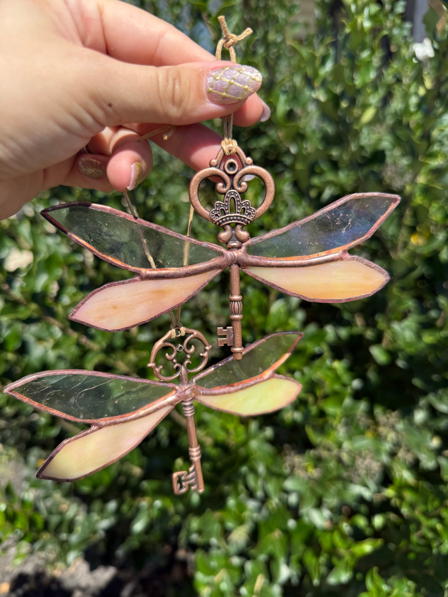 Dragonfly Skeleton Key Trinket | Stained Glass Suncatcher | Cottage Core Decor | Girly Pop Decor