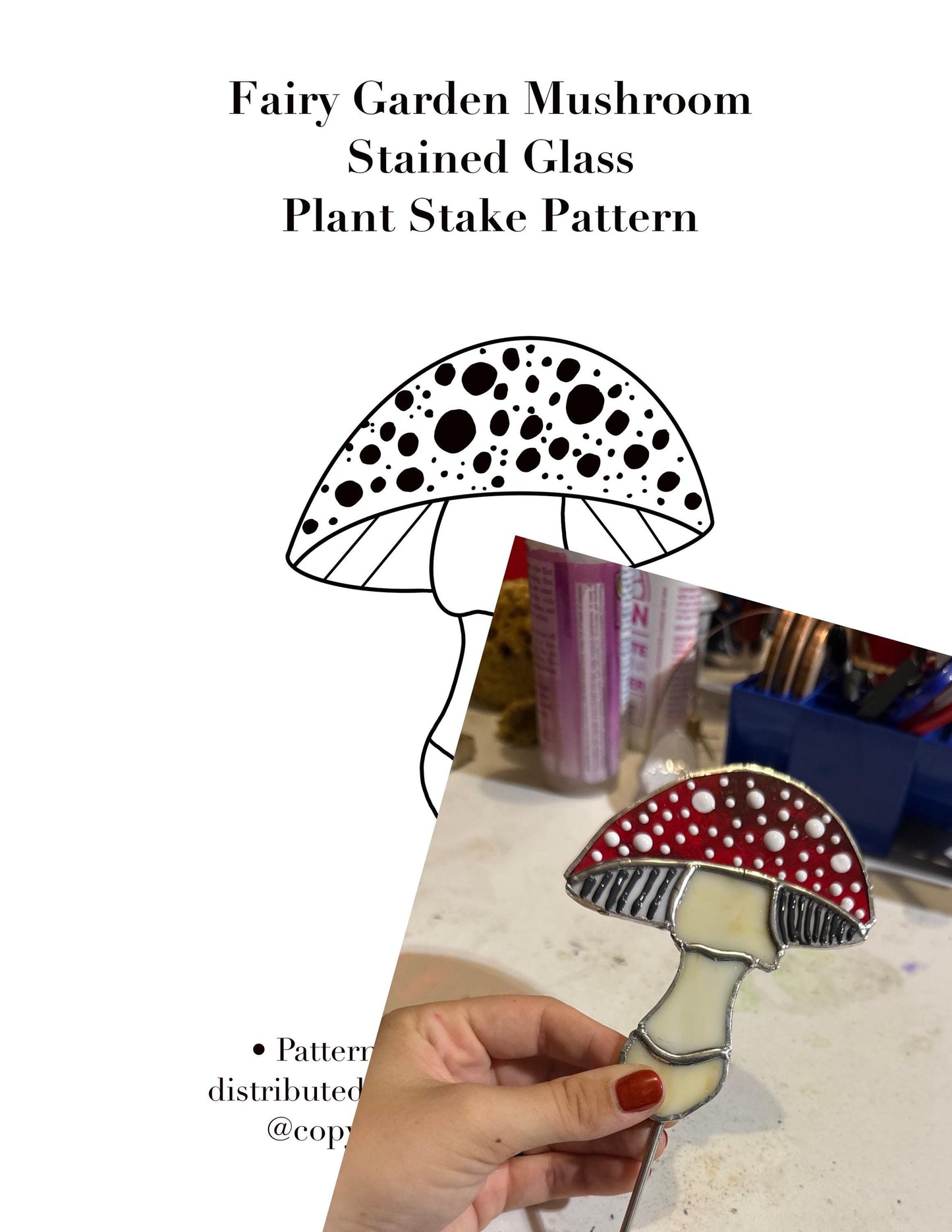 Fairy Garden Mushroom Stained Glass Pattern - Plant Stake
