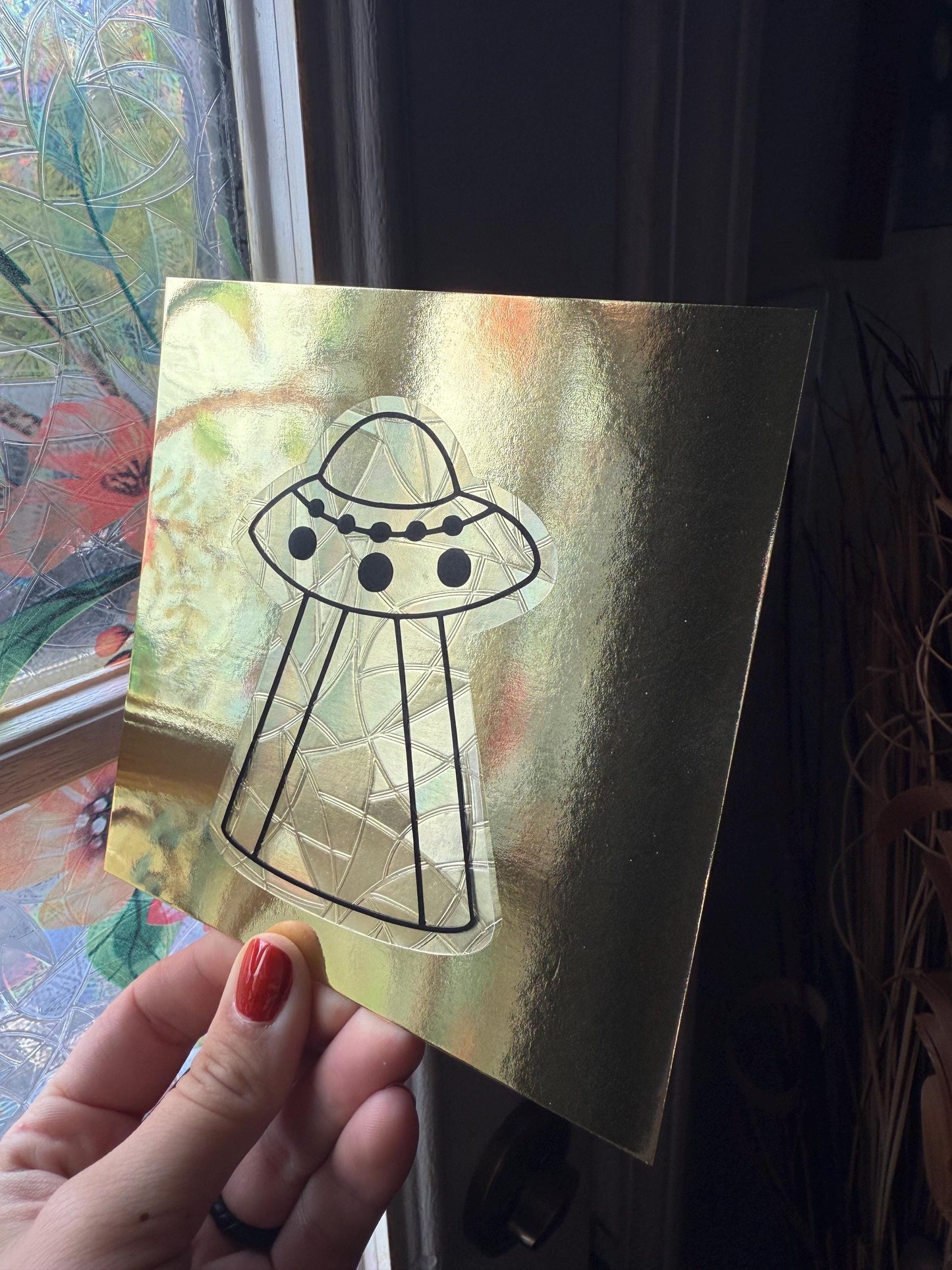 UFO Suncatcher | Gothic Window Sticker | Suncatcher Window Cling | Rainbow Window Decal