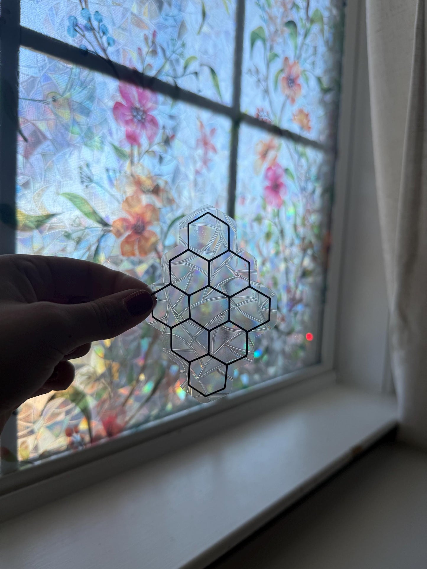Honeycomb Suncatcher | Bee Window Sticker | Suncatcher Window Cling | Rainbow Window Decal