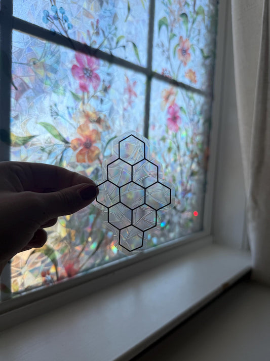 Honeycomb Suncatcher | Bee Window Sticker | Suncatcher Window Cling | Rainbow Window Decal