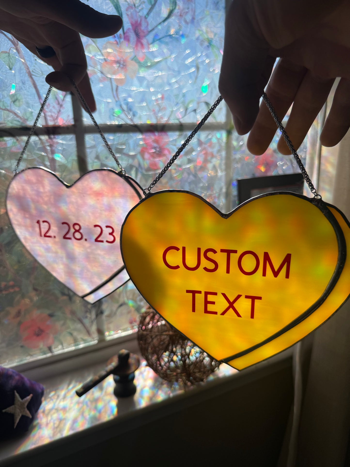 Sweethearts Candy Stained Glass Suncatcher | Customizable Conversation Heart