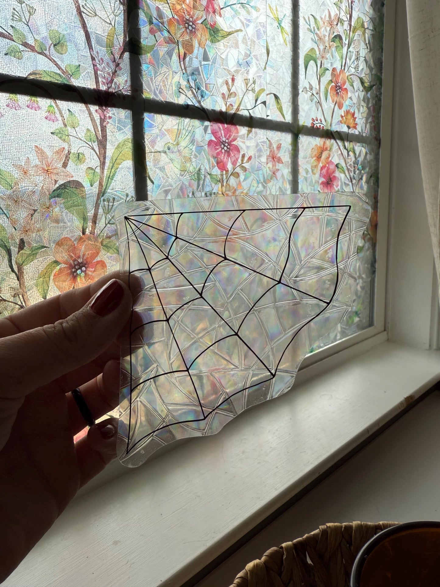 Spiderweb Corner Suncatcher | Halloween Window Sticker | Suncatcher Window Cling | Rainbow Window Decal