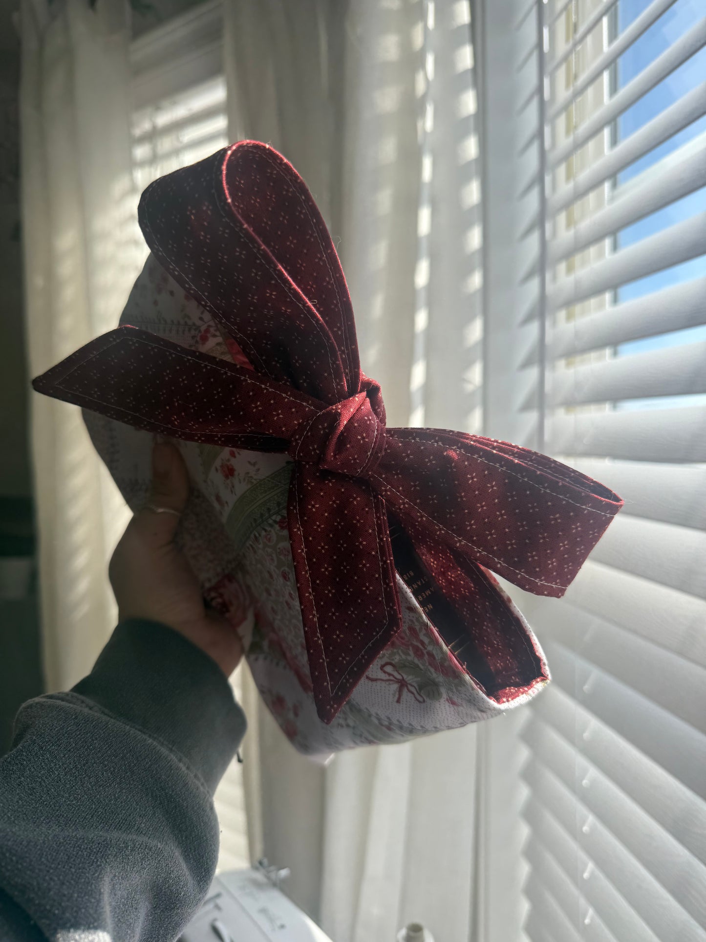 Book Sleeve with Vintage Ribbon | Quilted Bible Book Cover with Bow