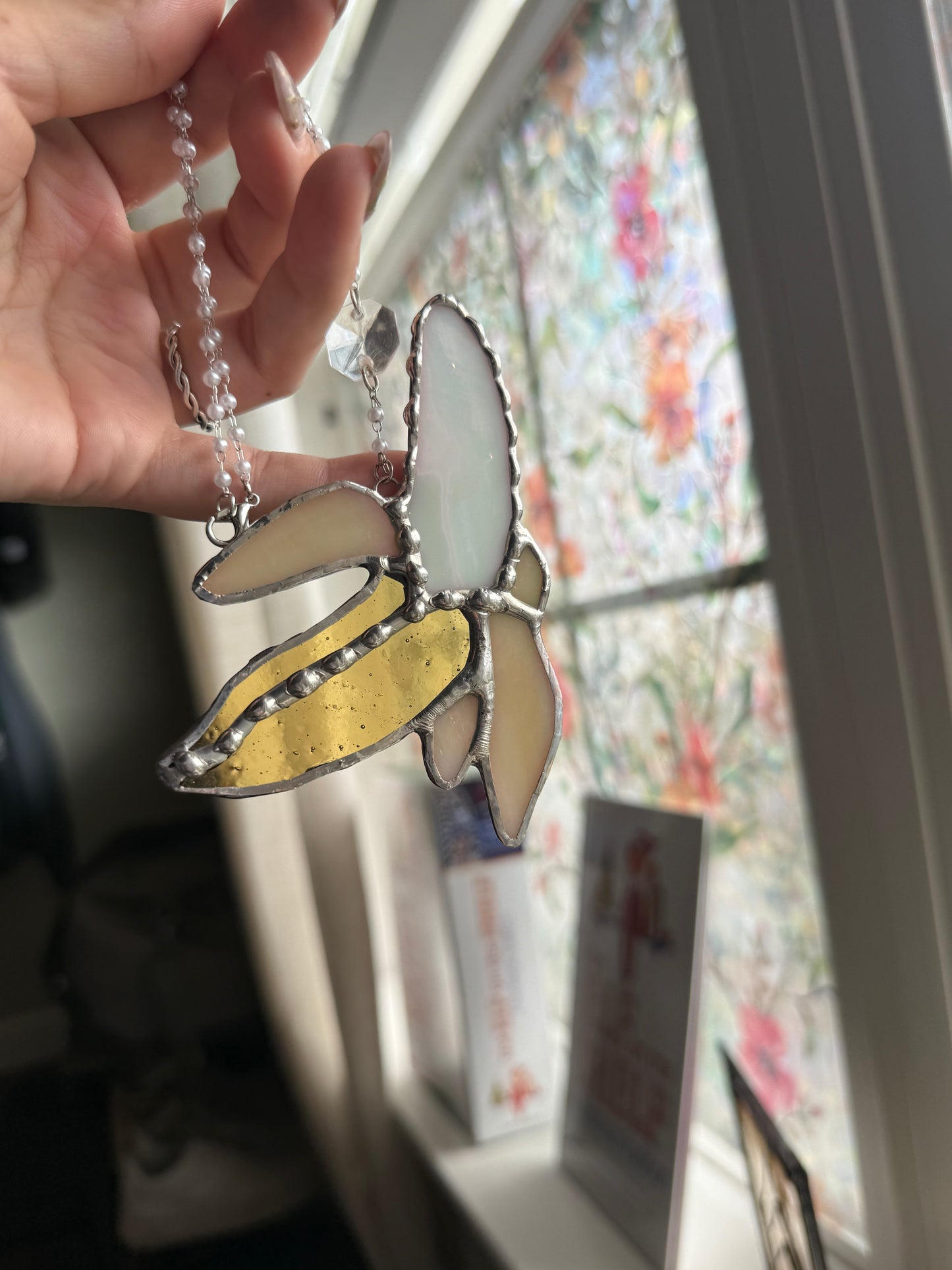 Peeled Banana Stained Glass Suncatcher | Banana Car Accessory Suncatcher