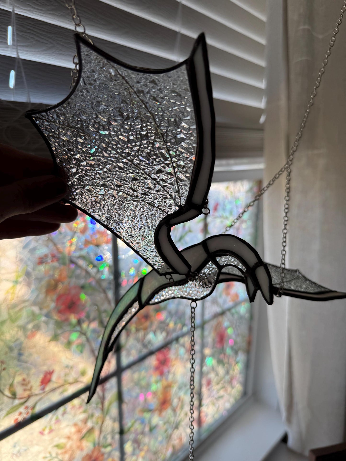 Stained Glass Flying Dragon Mobile: Gothic Window Decor