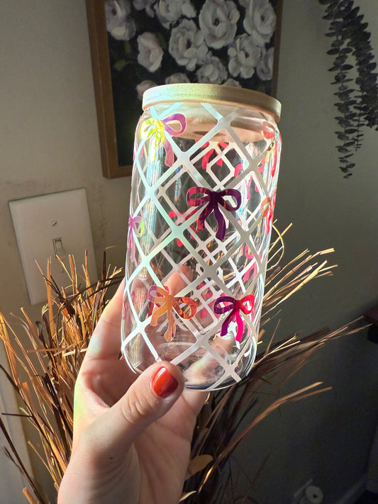 Pink Coquette Bow Glass Cup | Pink Bow Cup