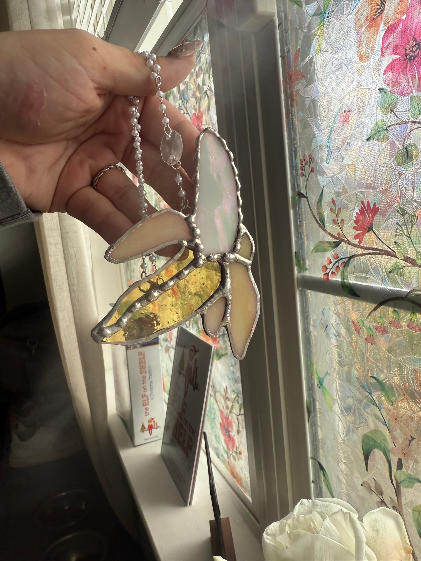 Peeled Banana Stained Glass Suncatcher | Banana Car Accessory Suncatcher