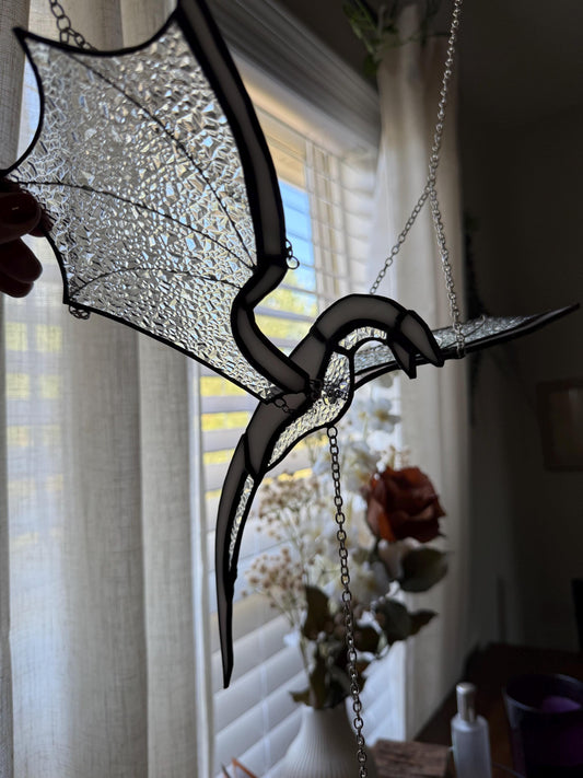 Stained Glass Flying Dragon Mobile: Gothic Window Decor