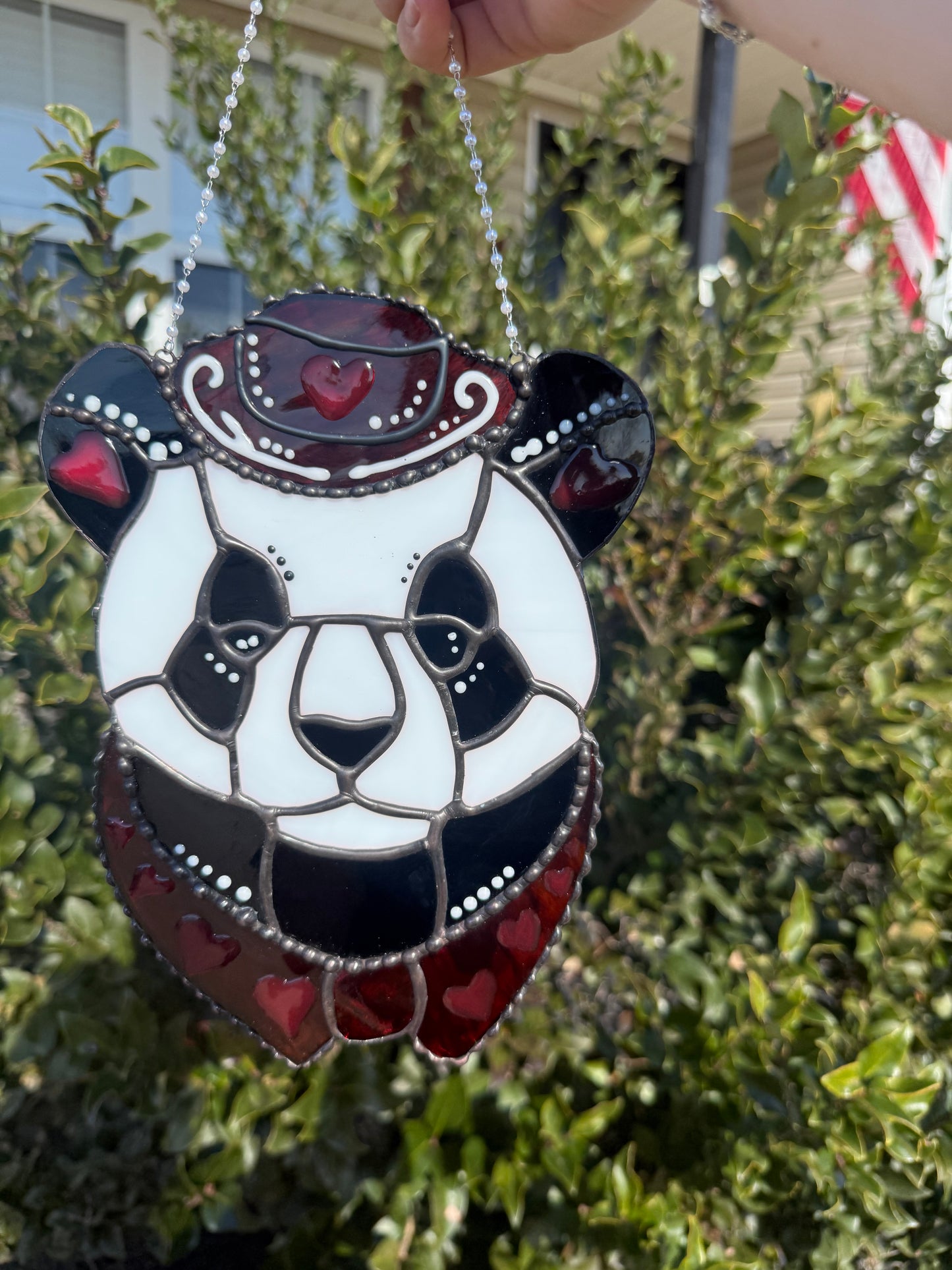 Cowboy Panda Bear Stained Glass | Heart Cowboy Suncatcher | Valentines Bear
