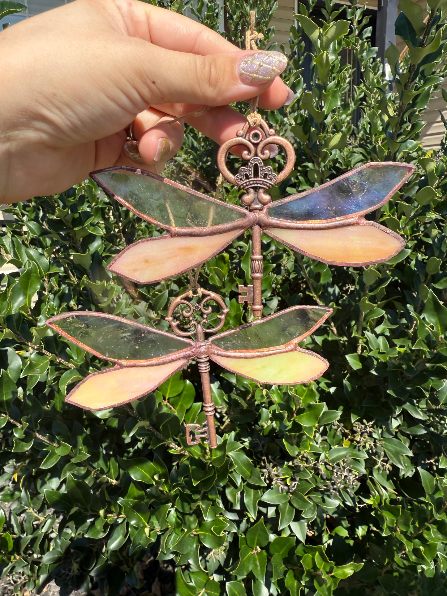 Dragonfly Skeleton Key Trinket | Stained Glass Suncatcher | Cottage Core Decor | Girly Pop Decor