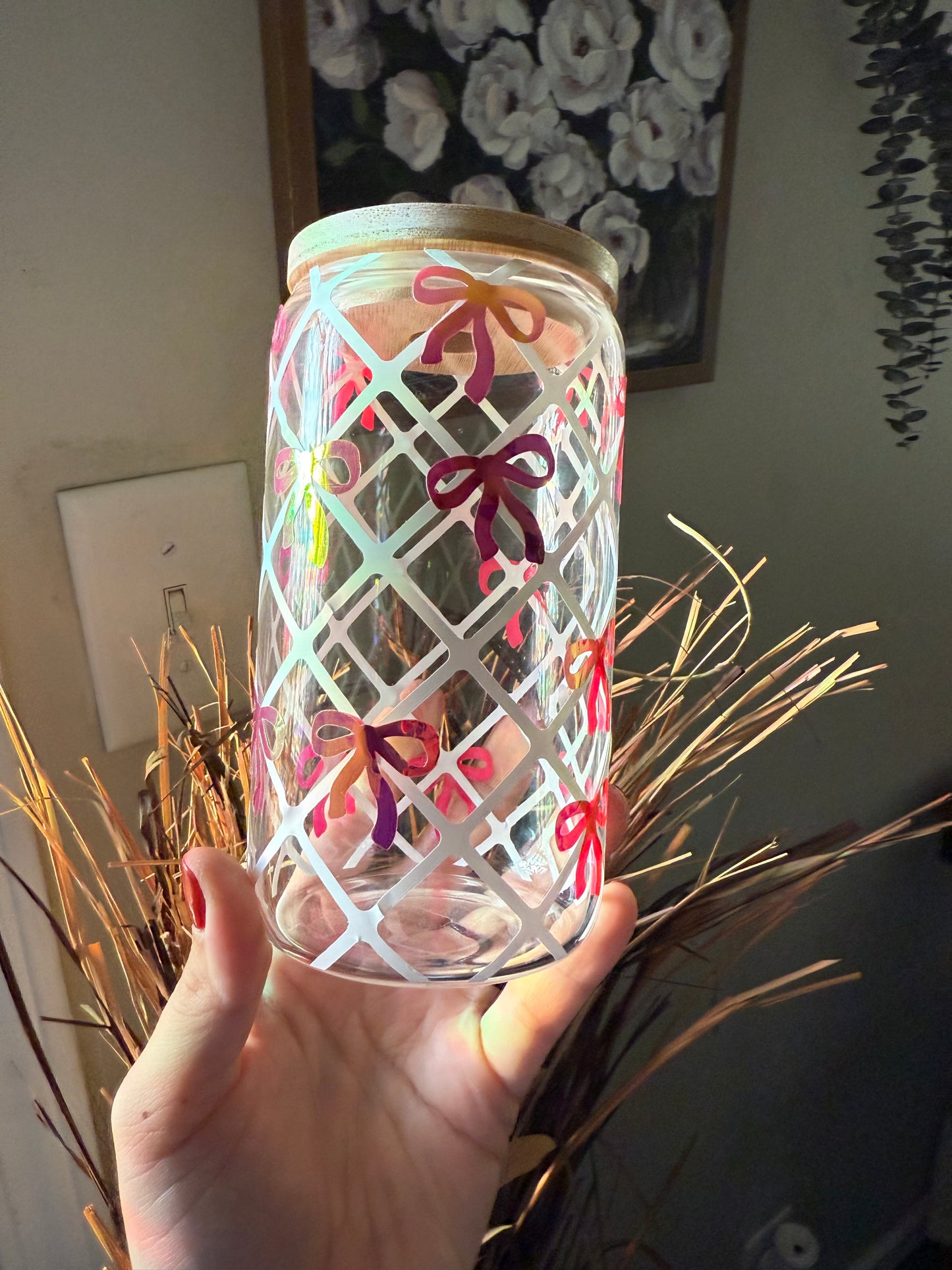 Pink Coquette Bow Glass Cup | Pink Bow Cup