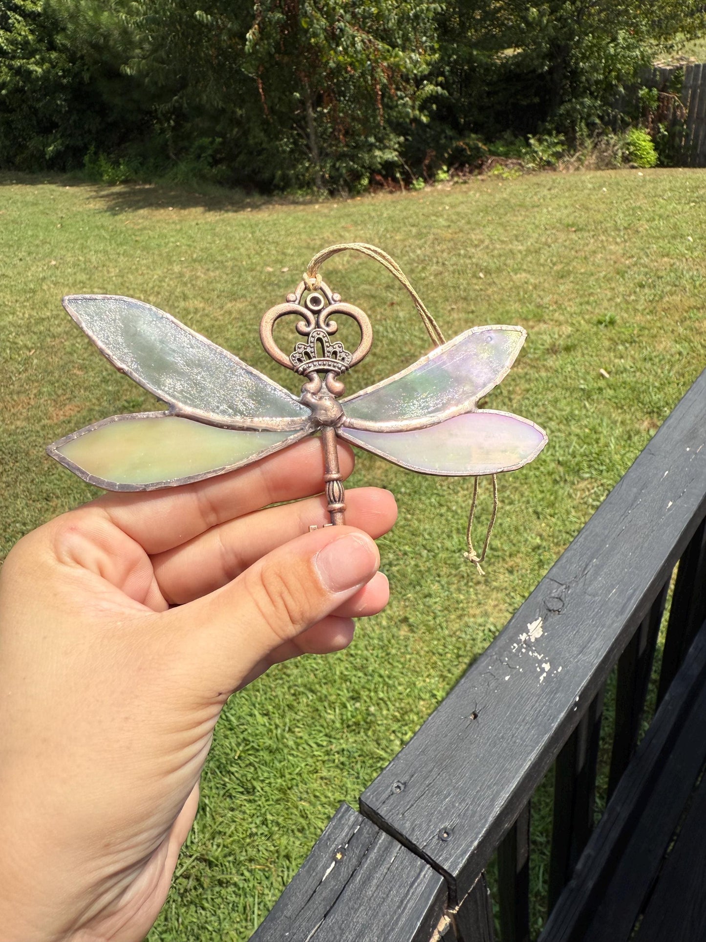 Dragonfly Skeleton Key Trinket | Stained Glass Suncatcher | Cottage Core Decor | Girly Pop Decor