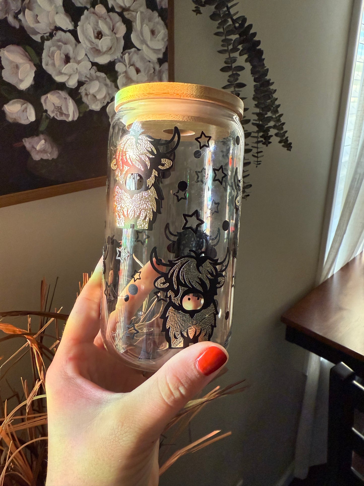 Golden Highland Cow Glass Cup | Gold Cow Cup